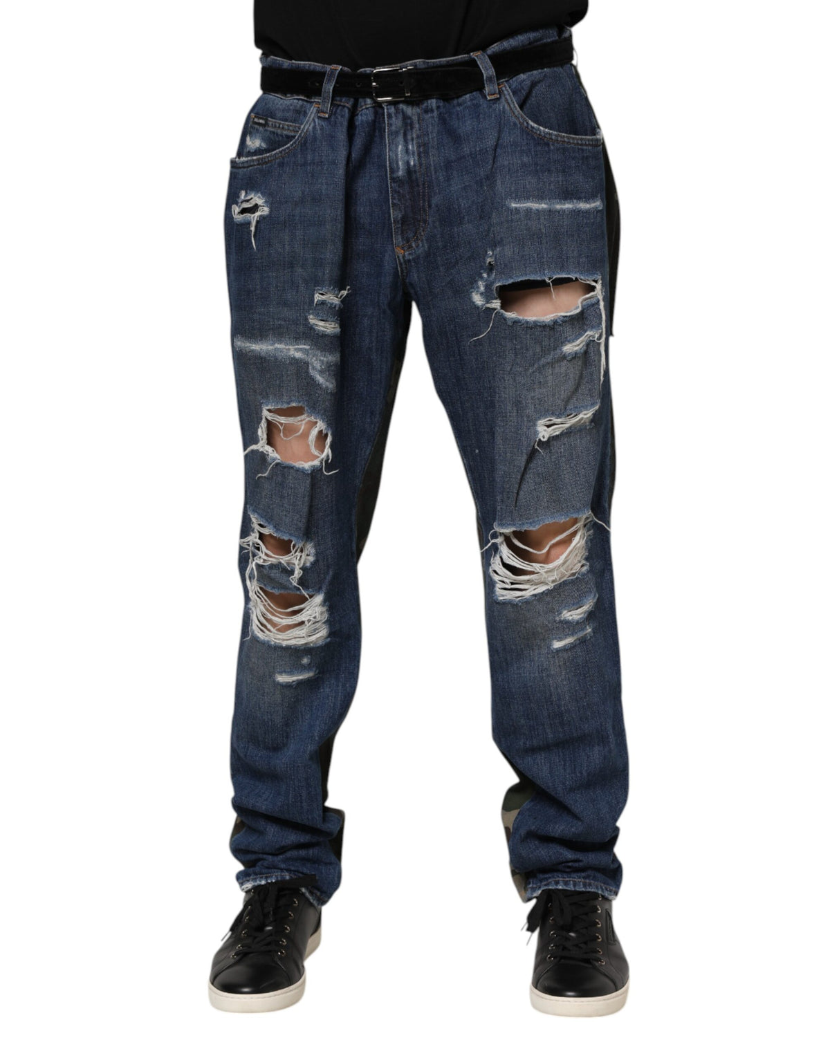 Dolce & Gabbana Blue Cotton Camouflage Denim Jeans