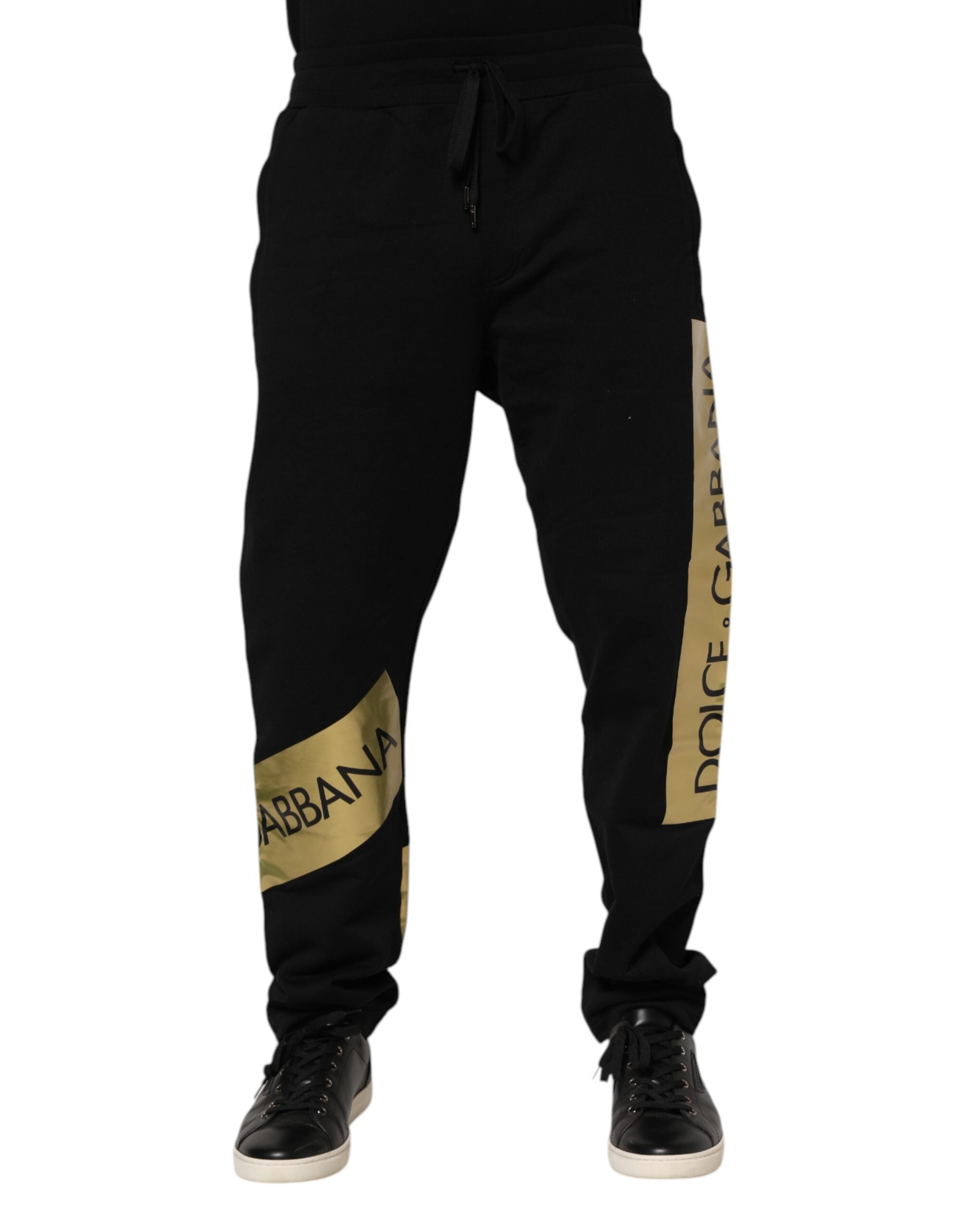 New Dolce & Gabbana Black Cotton Logo Tape Men Jogger Pants
