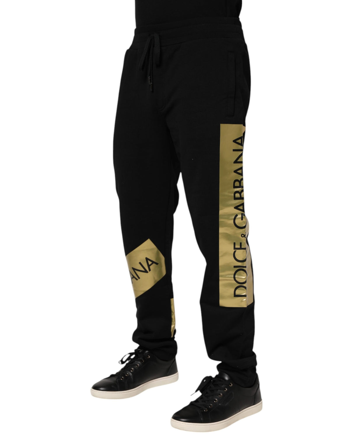 New Dolce & Gabbana Black Cotton Logo Tape Men Jogger Pants