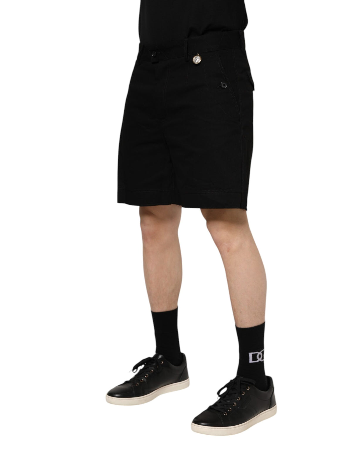 New Dolce & Gabbana Black Cotton Knee Length Men Bermuda Shorts