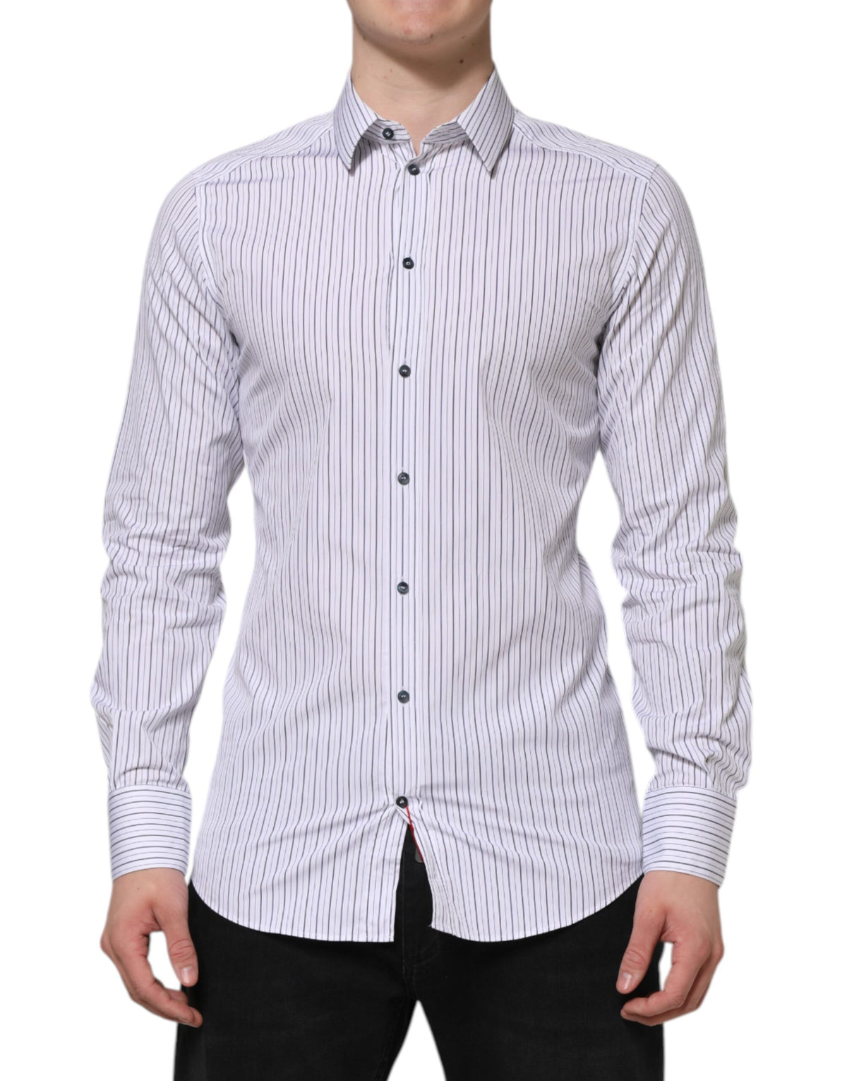 New Dolce & Gabbana White Blue Striped Cotton GOLD Formal Shirt