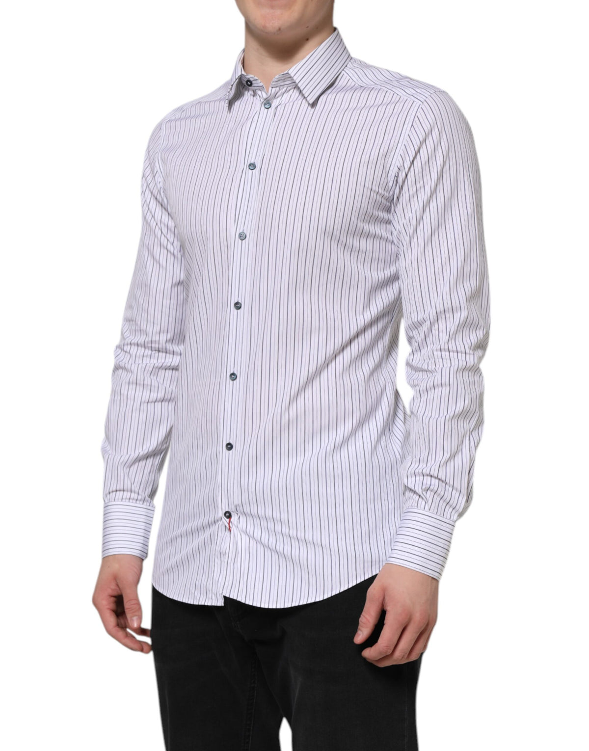 New Dolce & Gabbana White Blue Striped Cotton GOLD Formal Shirt
