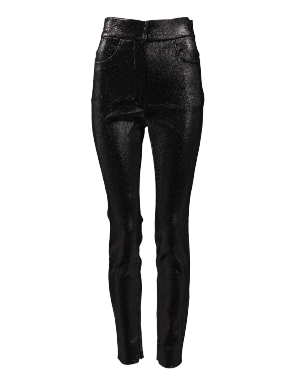New Dolce & Gabbana Black Cotton Stretch Silver Lurex Thread Pants