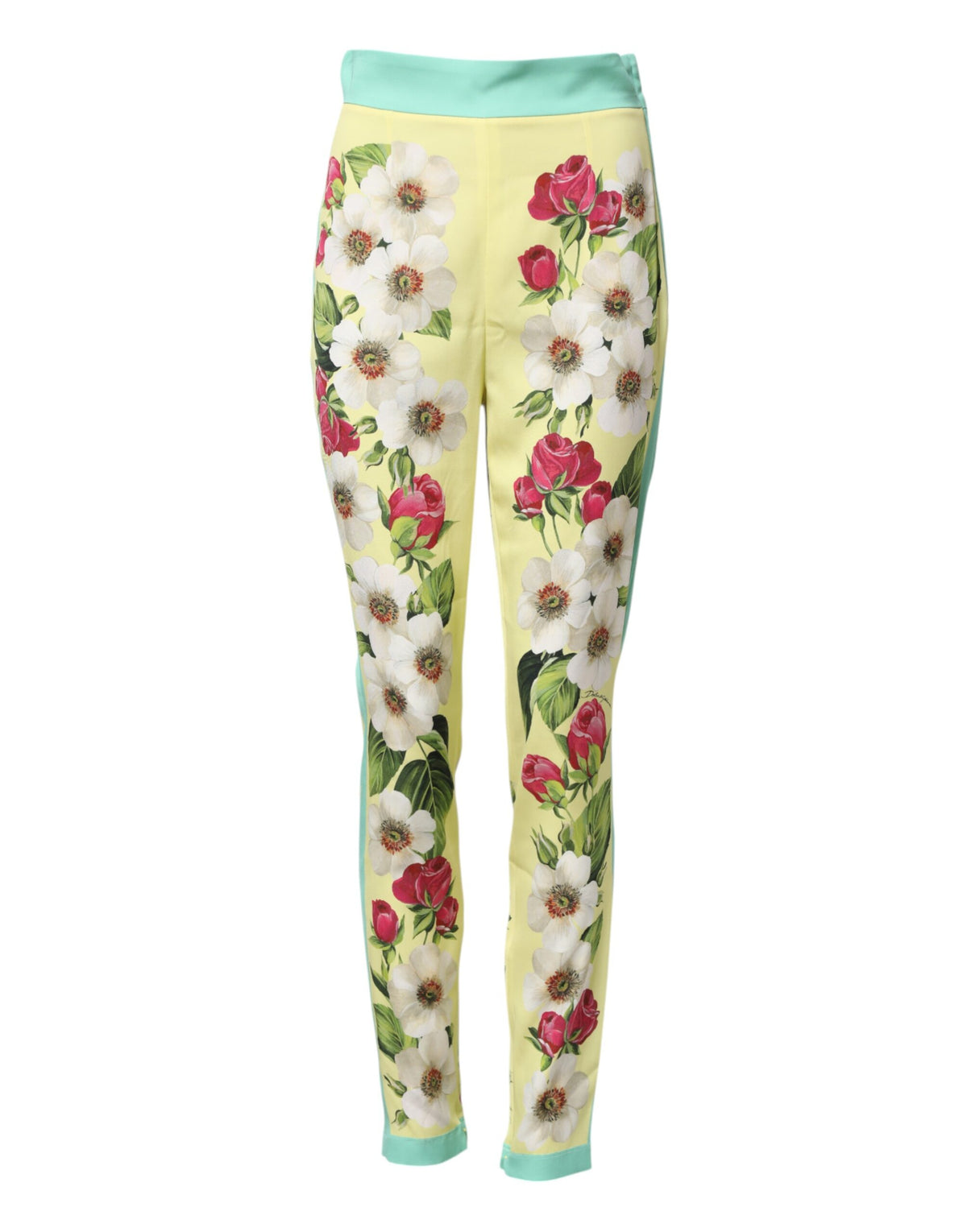 New Dolce & Gabbana Yellow Silk Floral Leggings Pants