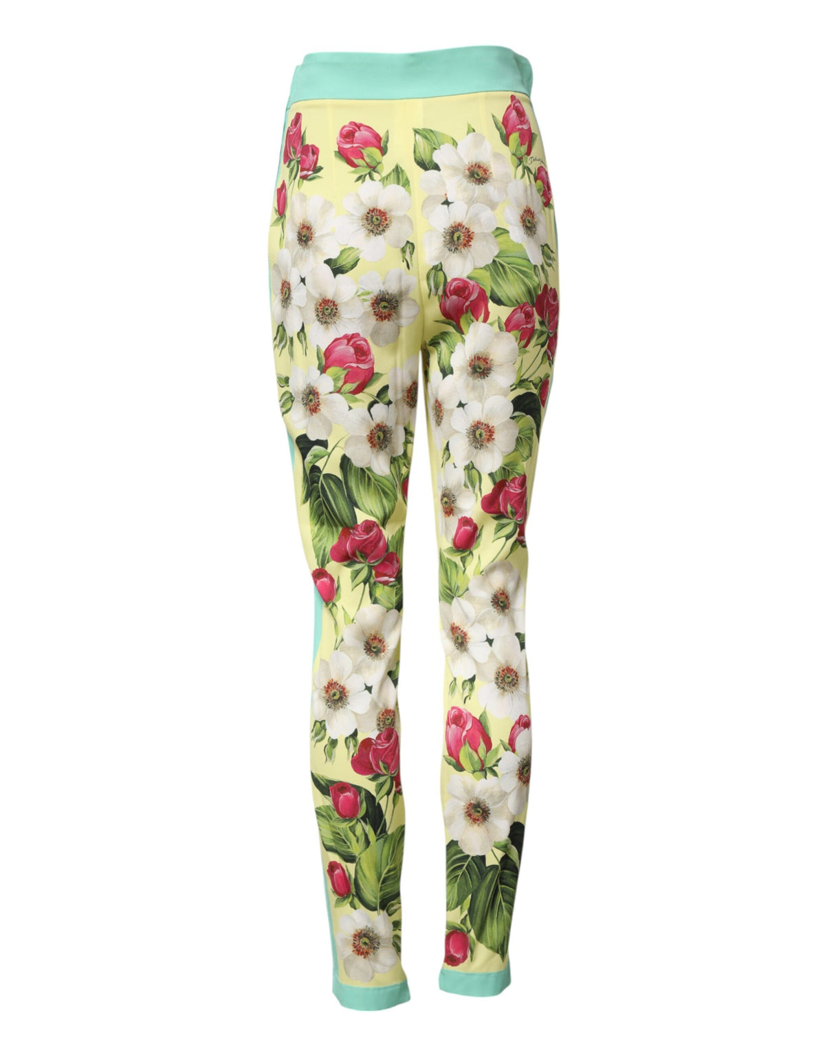 New Dolce & Gabbana Yellow Silk Floral Leggings Pants