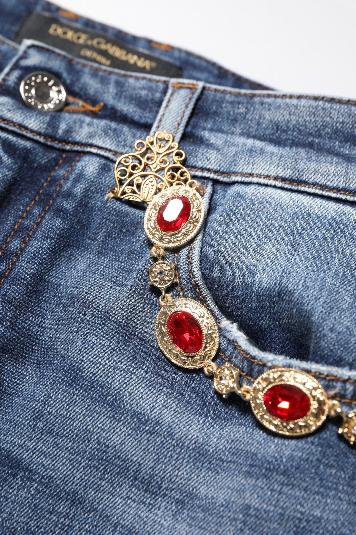 New Dolce & Gabbana Blue Rhinestone Embellished Denim Jeans