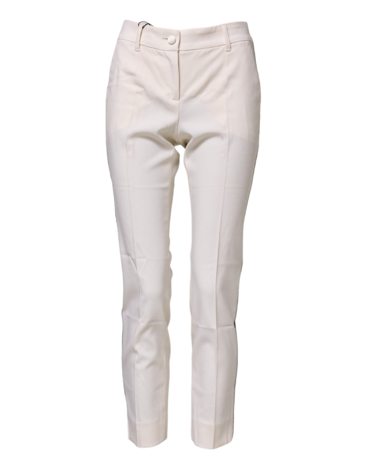 New Dolce & Gabbana White Wool Tapered High Waist Pants