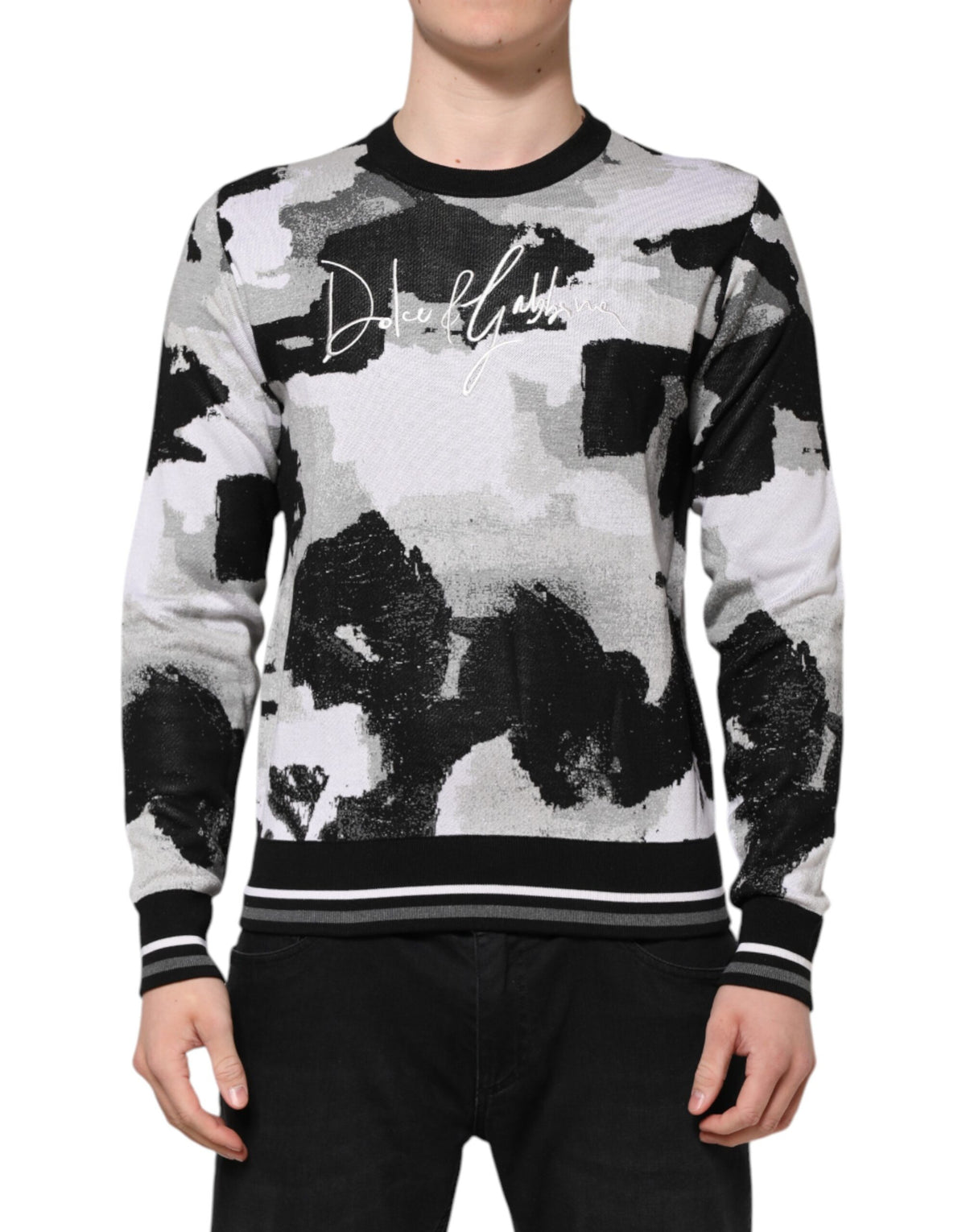 New Dolce & Gabbana Multicolor Silk Camouflage Pullover Sweater