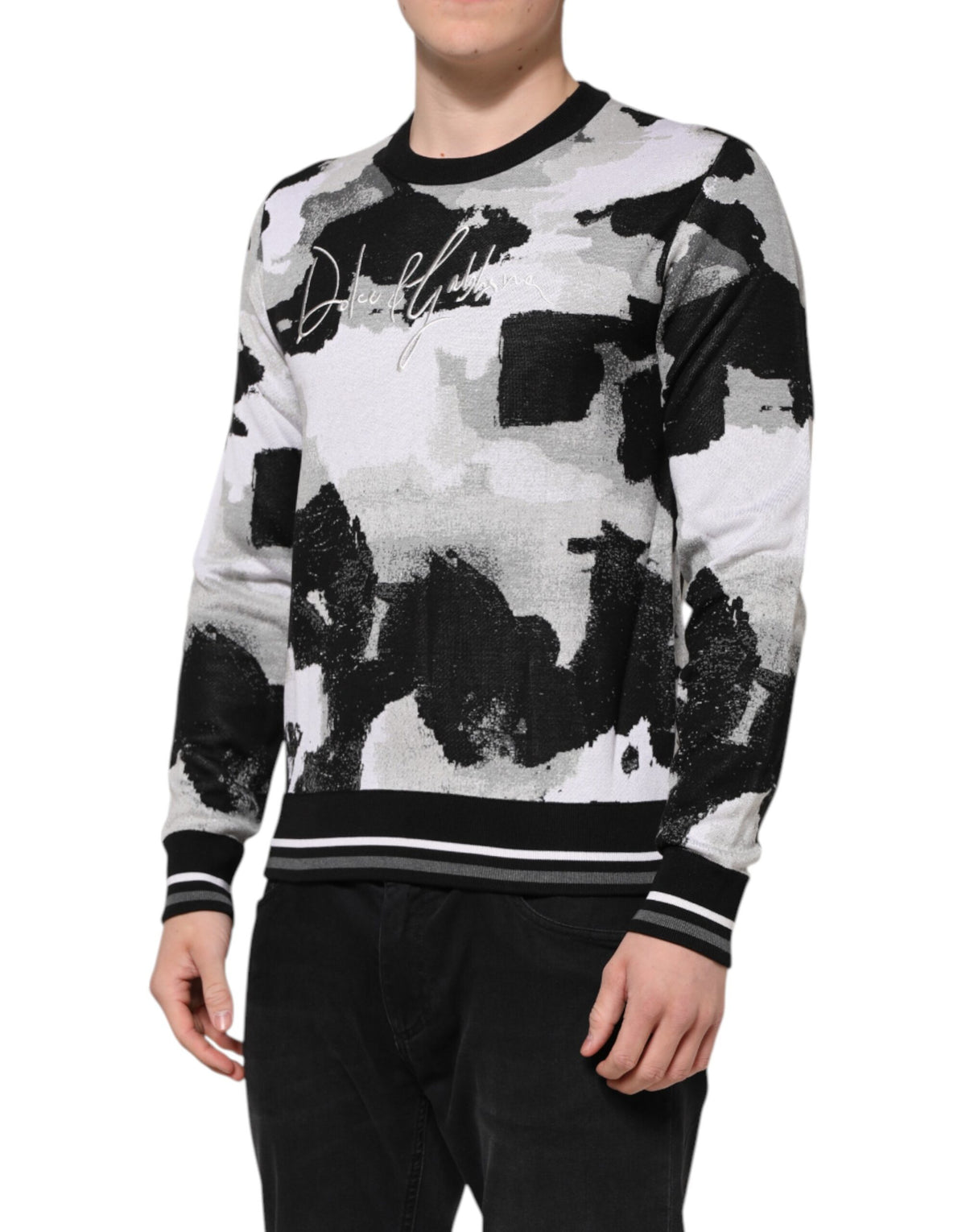 New Dolce & Gabbana Multicolor Silk Camouflage Pullover Sweater
