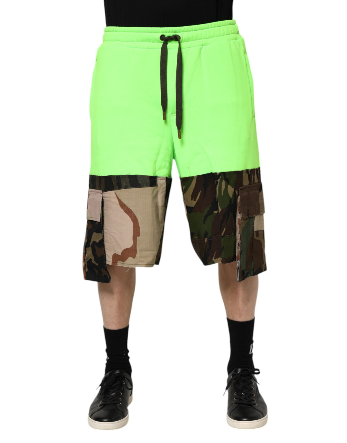 New Dolce & Gabbana Green Patchwork Cargo Bermuda Men Shorts