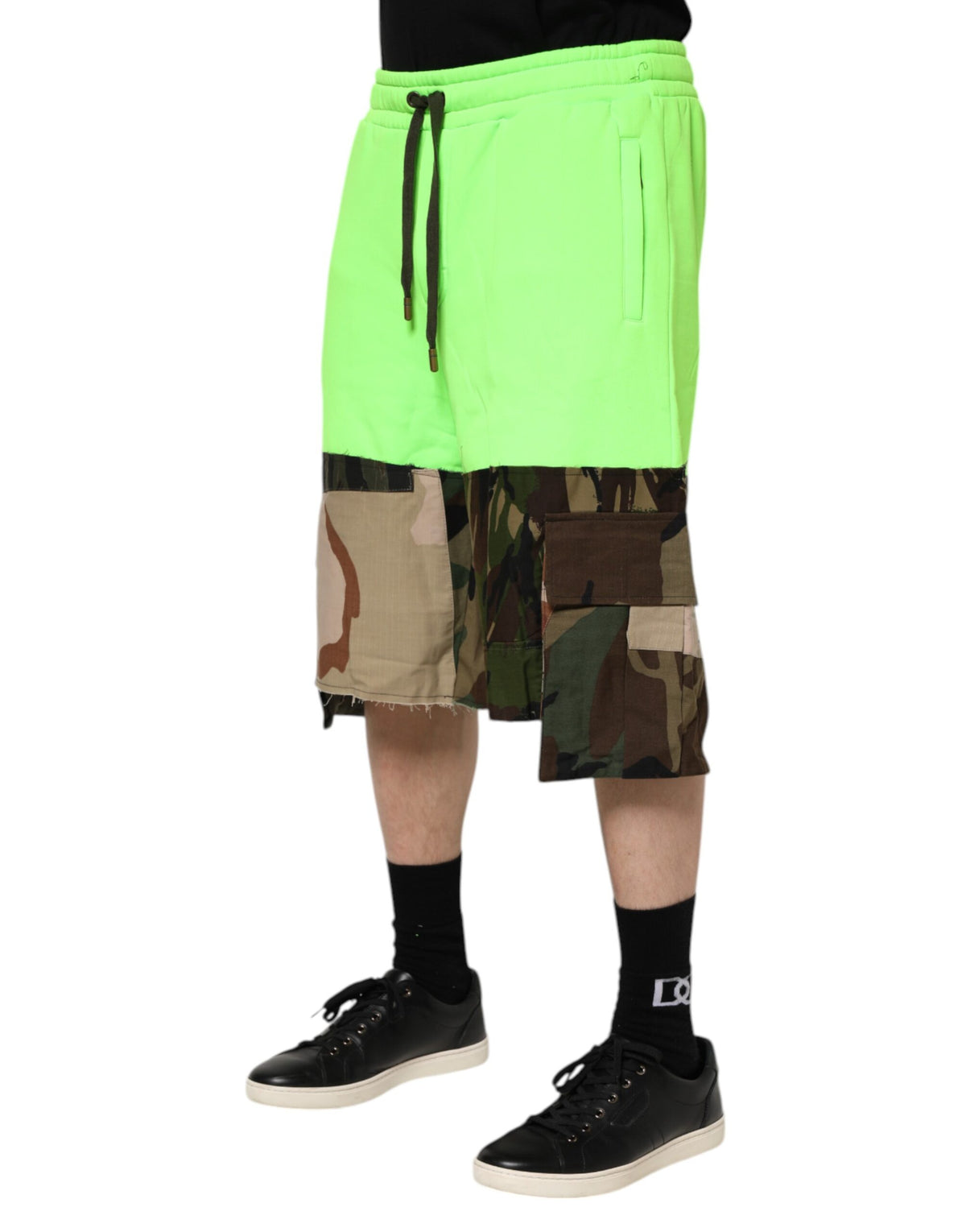 New Dolce & Gabbana Green Patchwork Cargo Bermuda Men Shorts