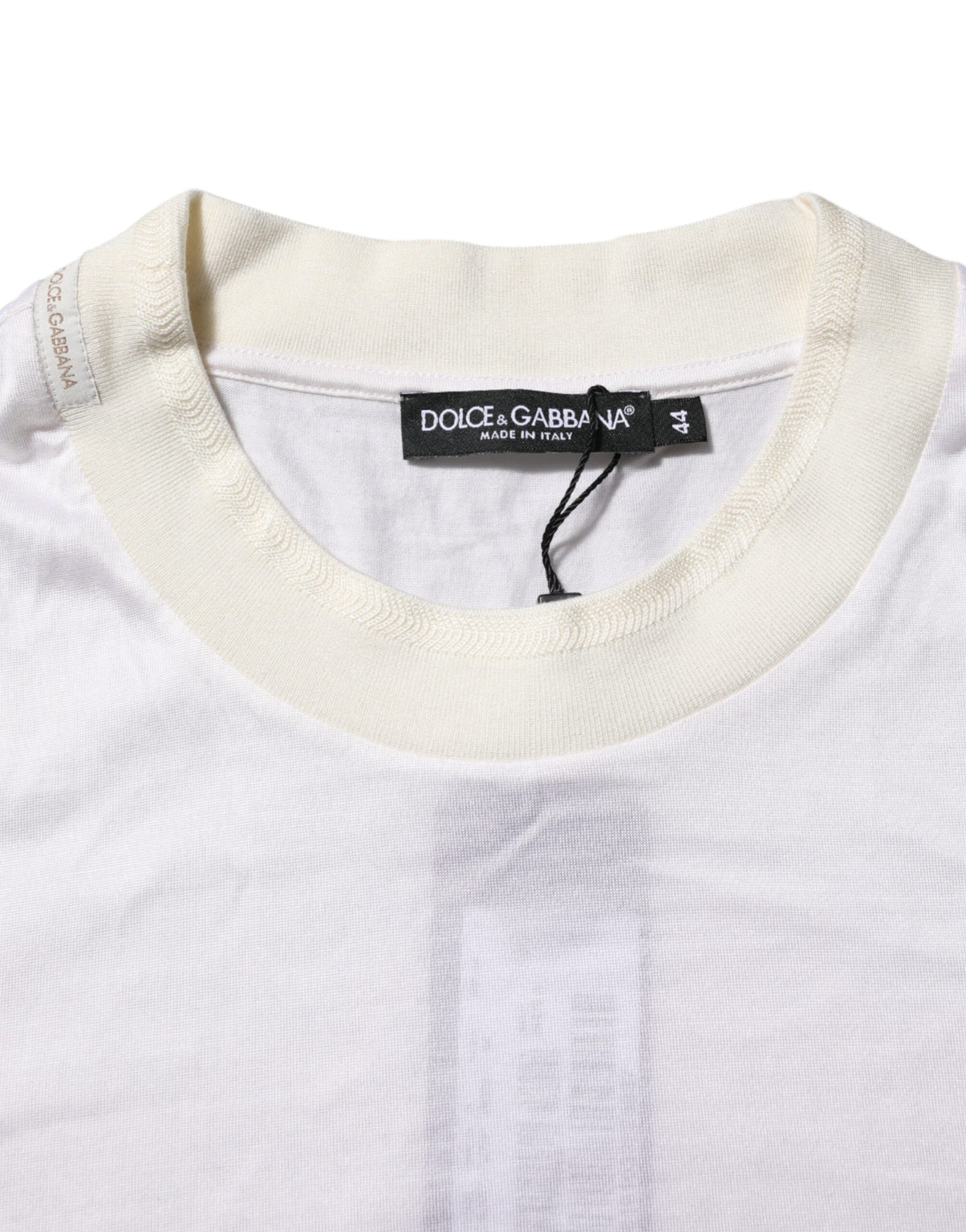 New Dolce & Gabbana White Silk Crew Neck Long Sleeves T-shirt
