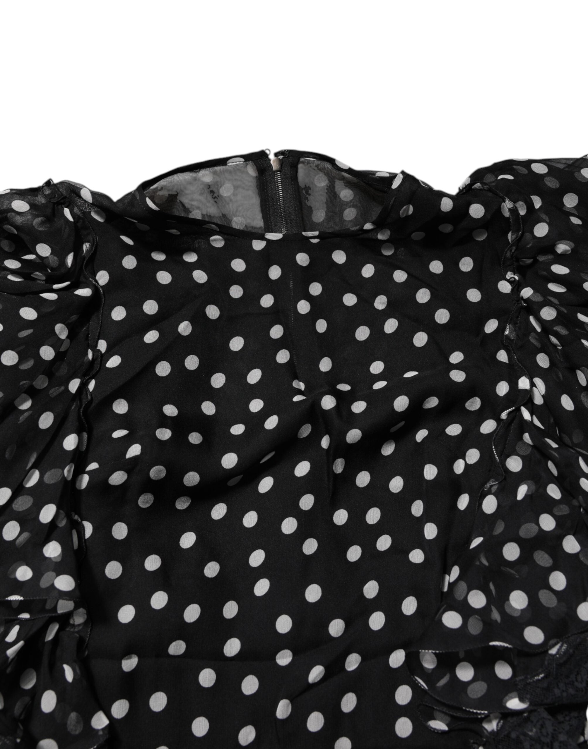 Dolce & Gabbana Black White Lace Polka Dot Chiffon Dress