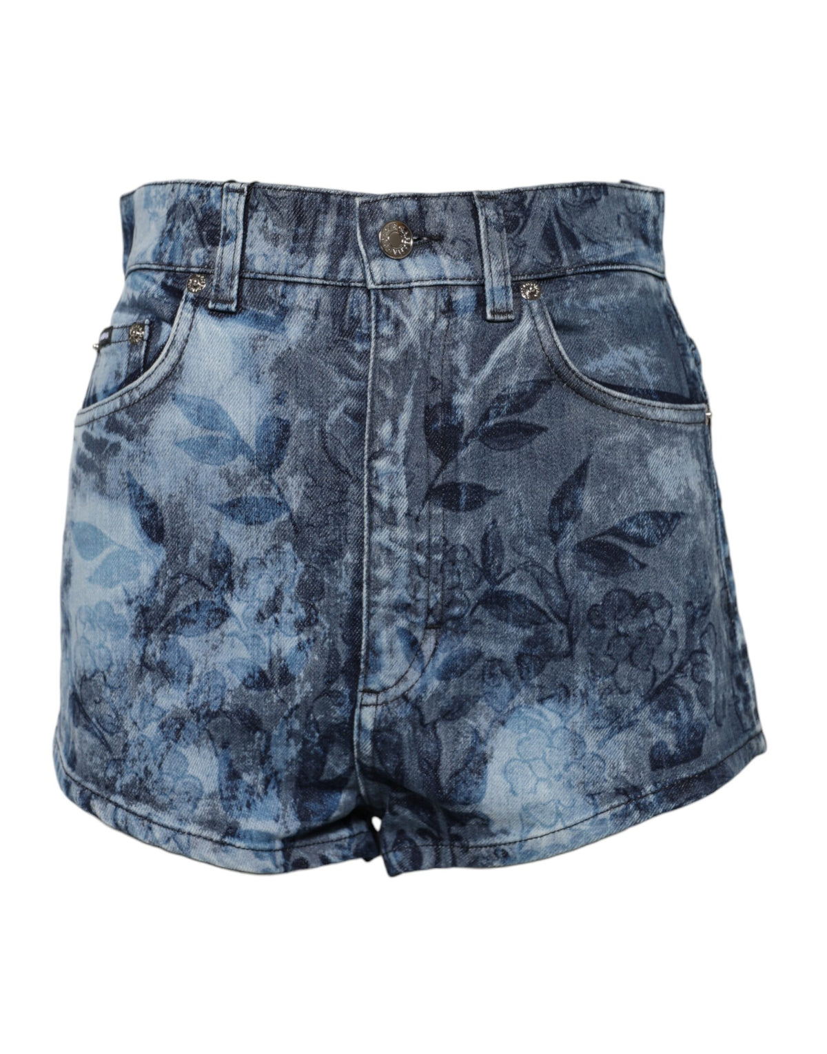 New Dolce & Gabbana Blue Floral Print Denim Cotton Hot Pants Shorts