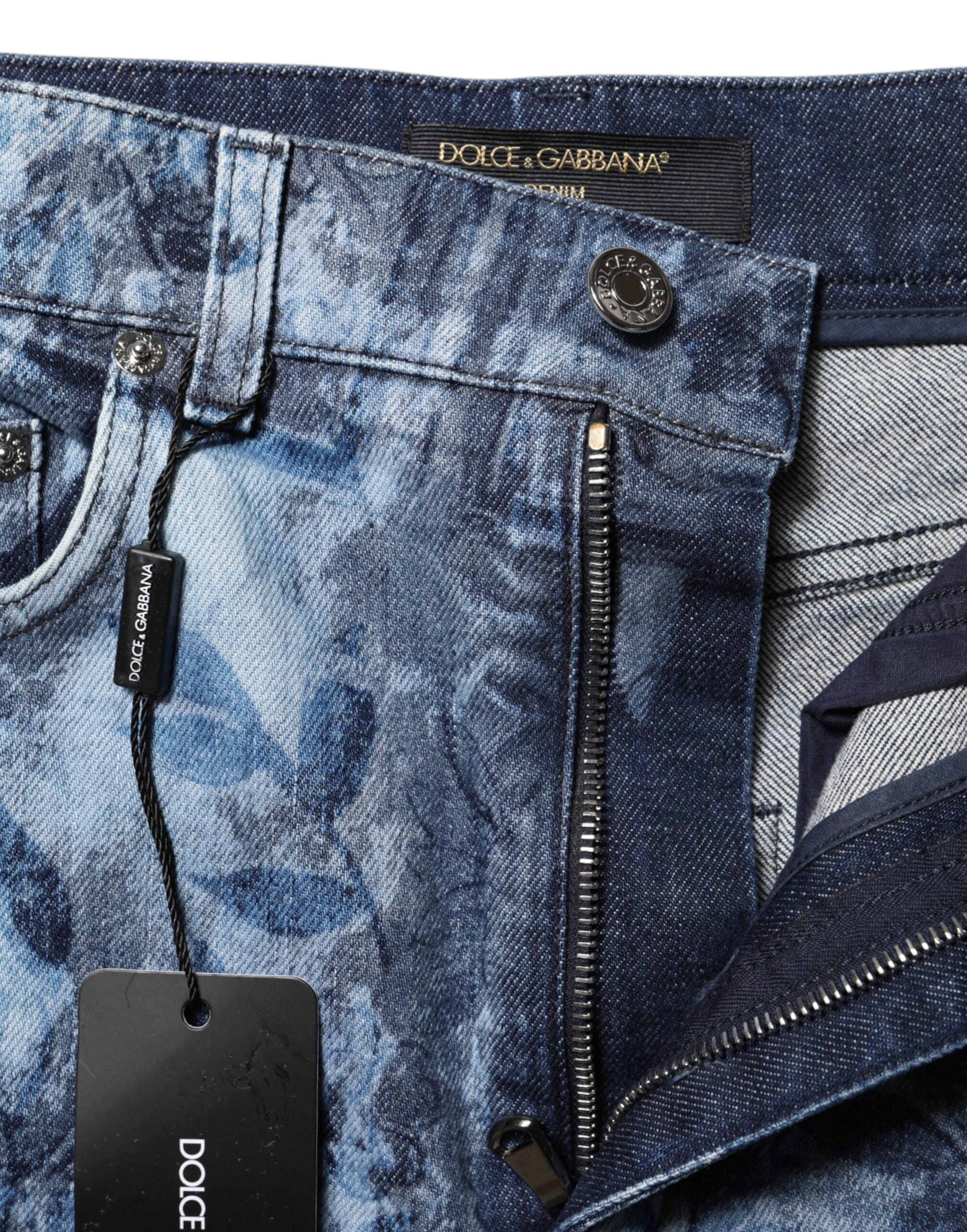New Dolce & Gabbana Blue Floral Print Denim Cotton Hot Pants Shorts