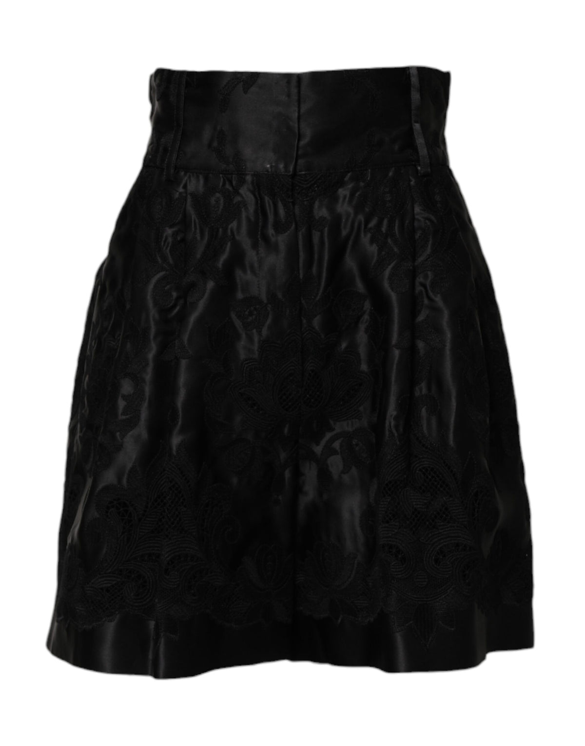 New Dolce & Gabbana Black Floral Embroidery Silk High Waist Shorts