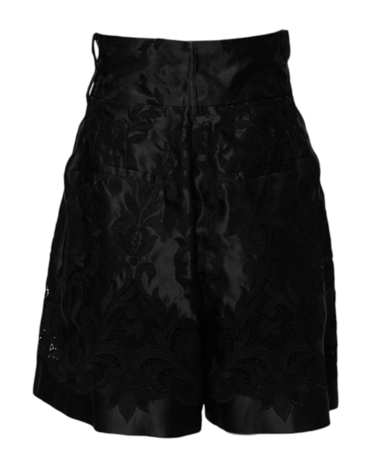 New Dolce & Gabbana Black Floral Embroidery Silk High Waist Shorts