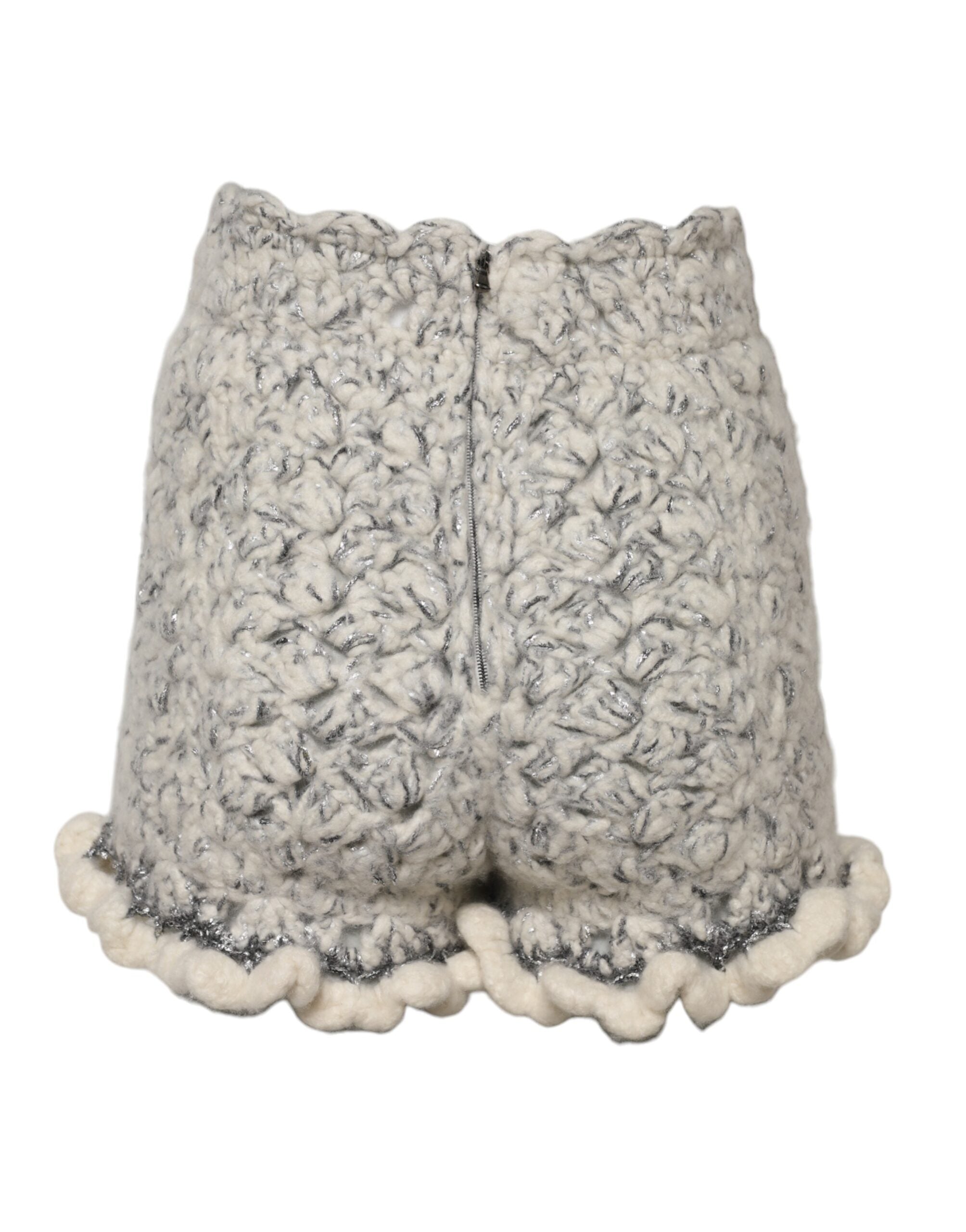 New Dolce & Gabbana Metallic Bouclé Knit Cashmere Ruffled Shorts