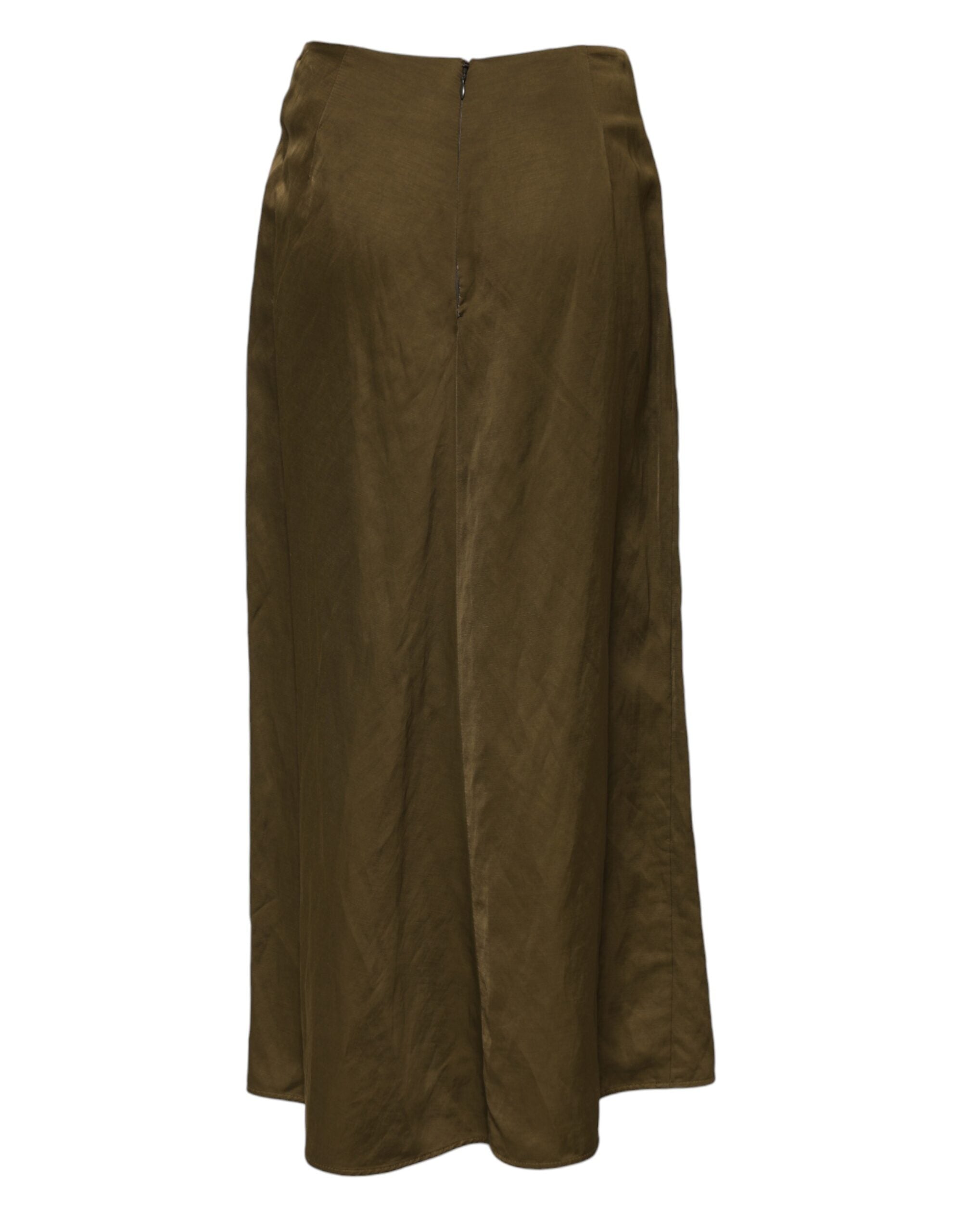 Jil Sander Olive Green Viscose A-line High Waist Midi Skirt