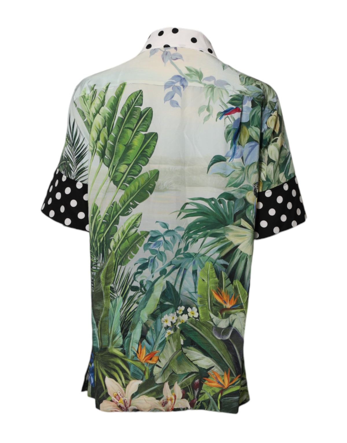 New Dolce & Gabbana Printed Silk Collared Shirt Top