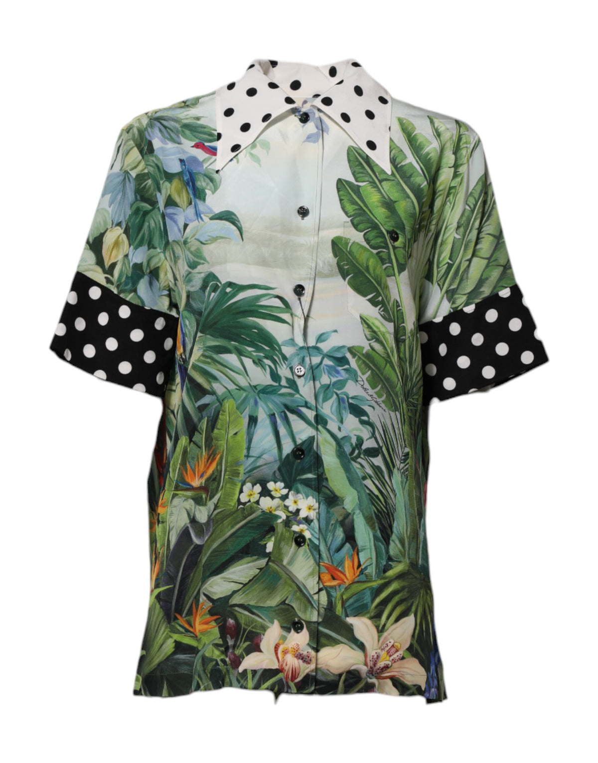 New Dolce & Gabbana Printed Silk Collared Shirt Top