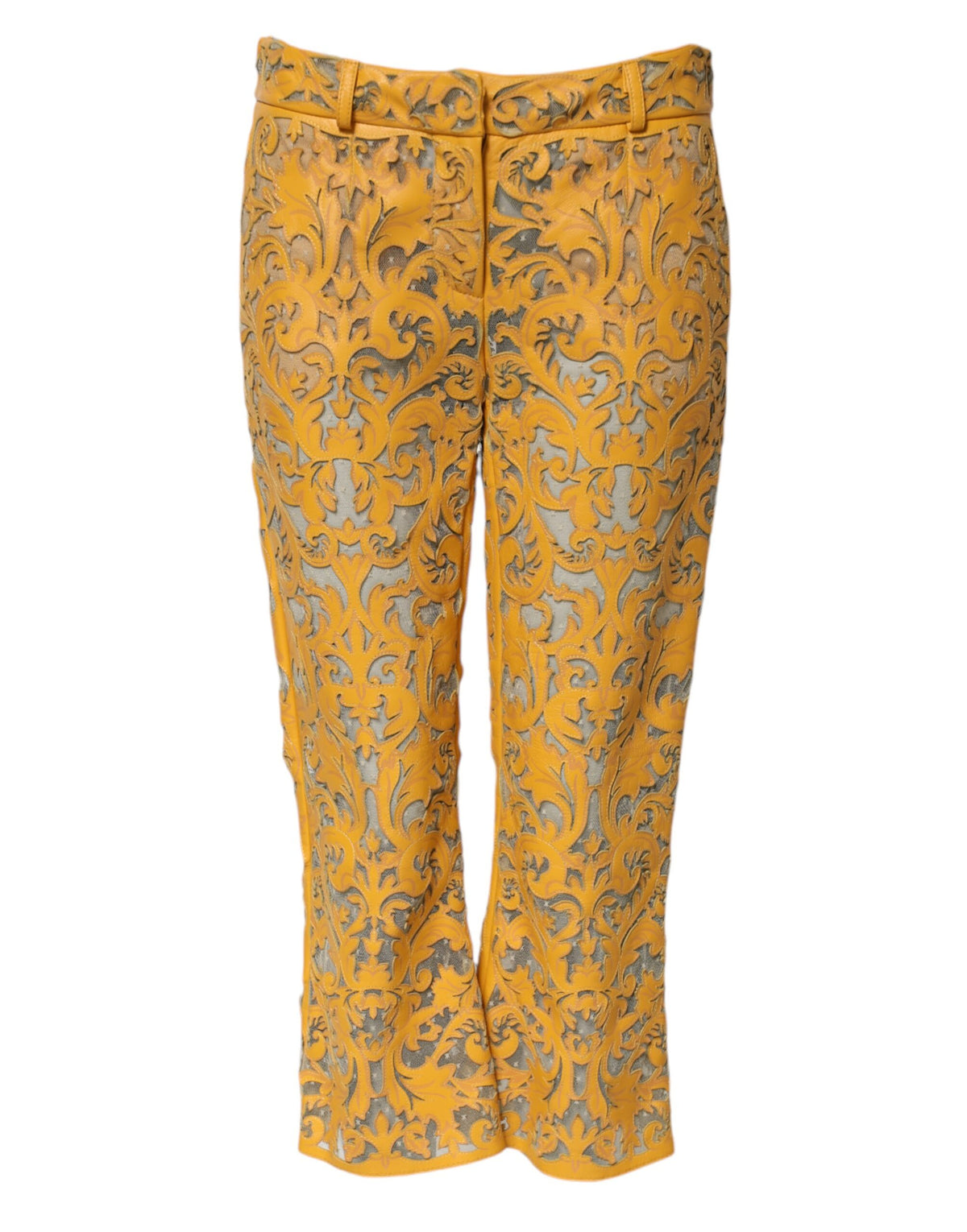 New Dolce & Gabbana Yellow Floral Lace Mid Waist Capri Pants