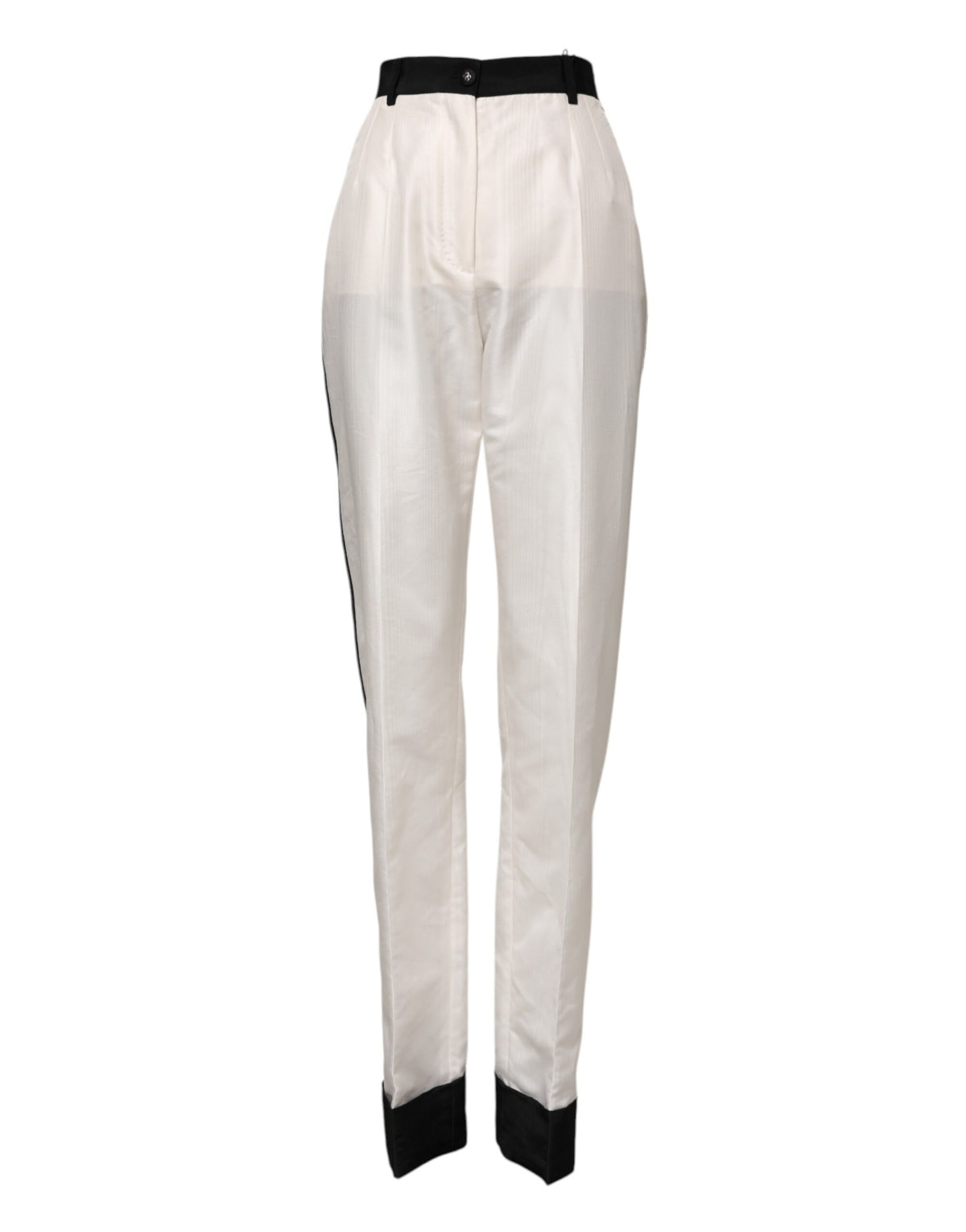 New Dolce & Gabbana White High Waist Straight Dress Trouser Pants