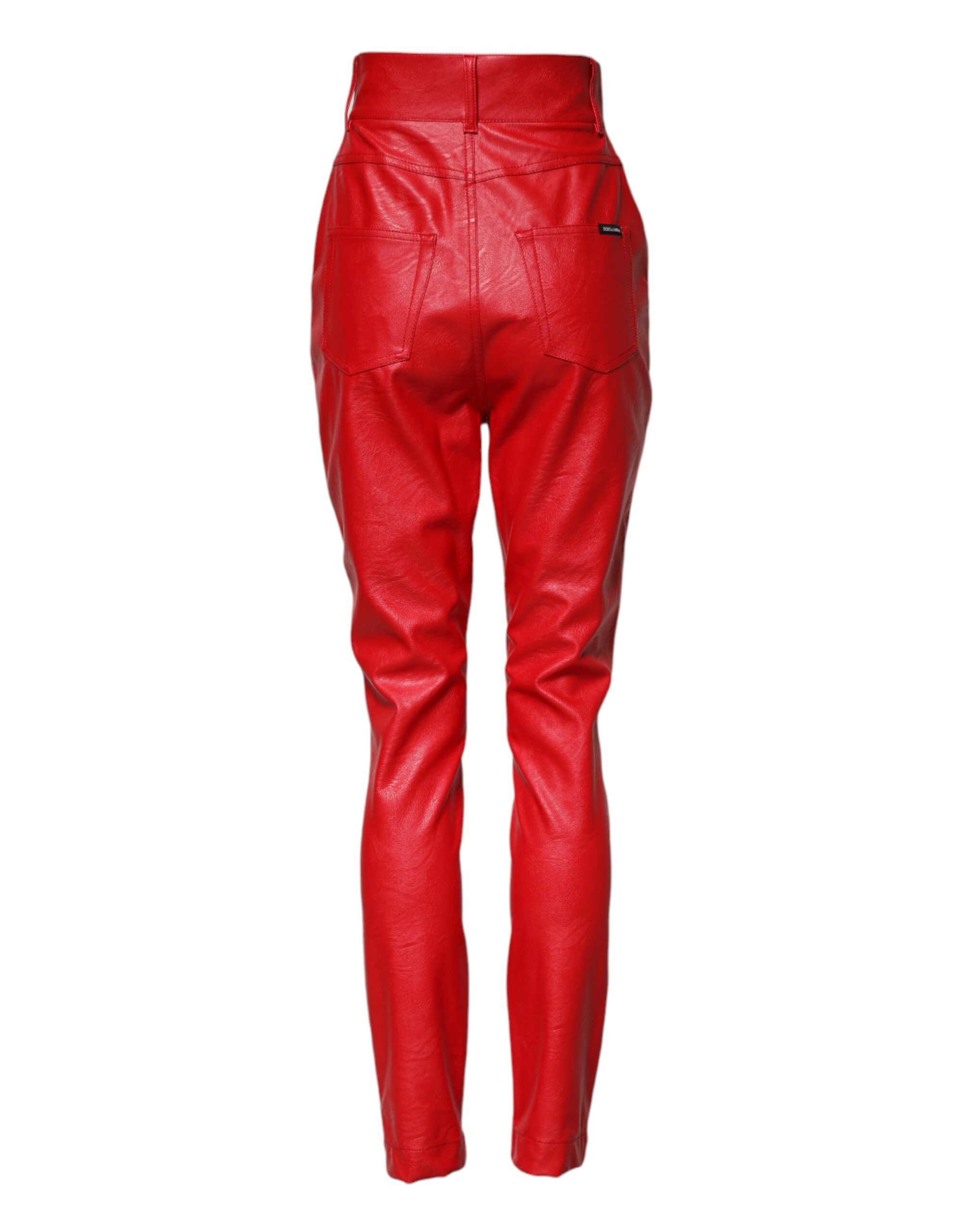 New Dolce & Gabbana Red High Waist Tapered Trouser Pants