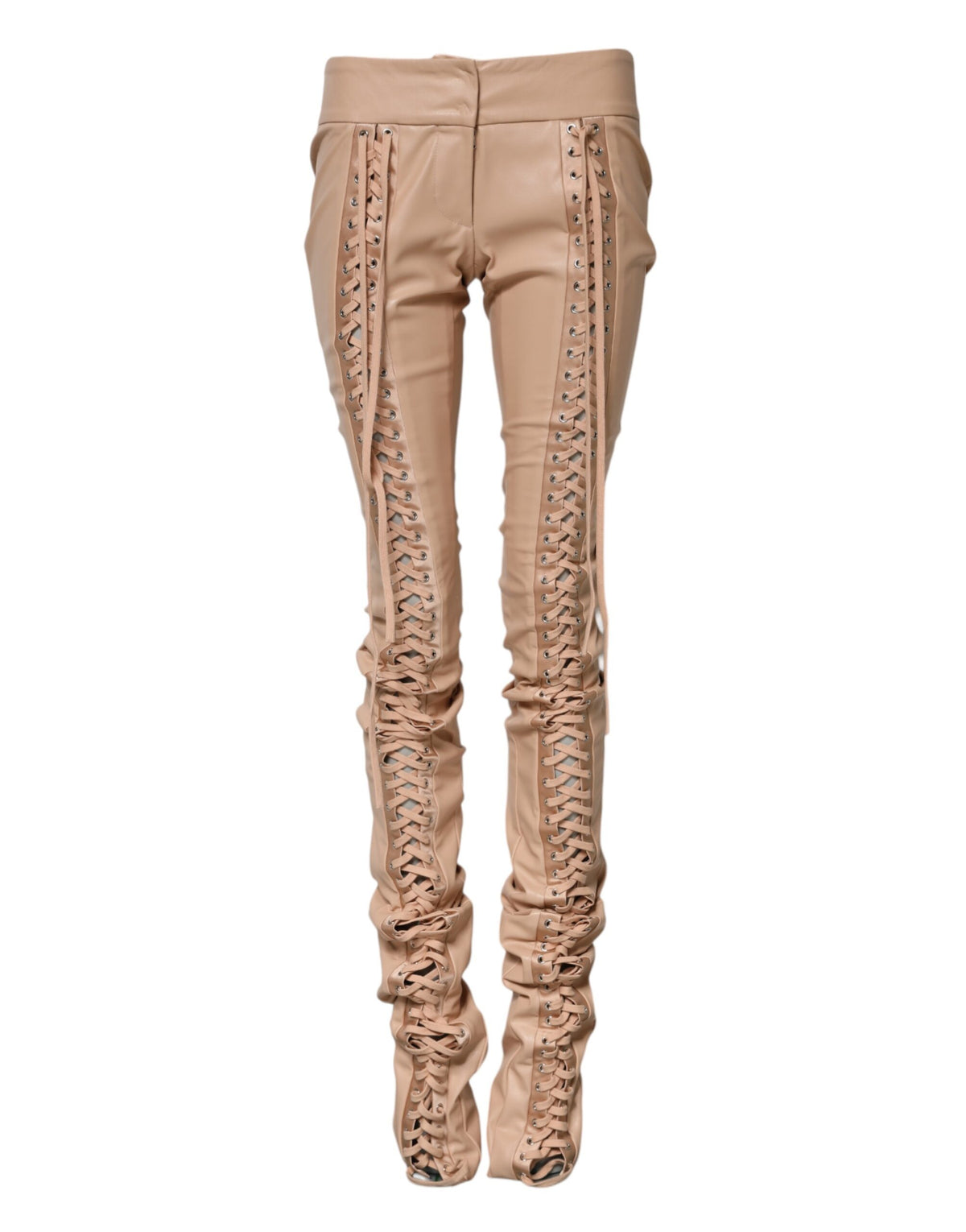 New Dolce & Gabbana Beige Lace Details Mid Waist Skinny Pants