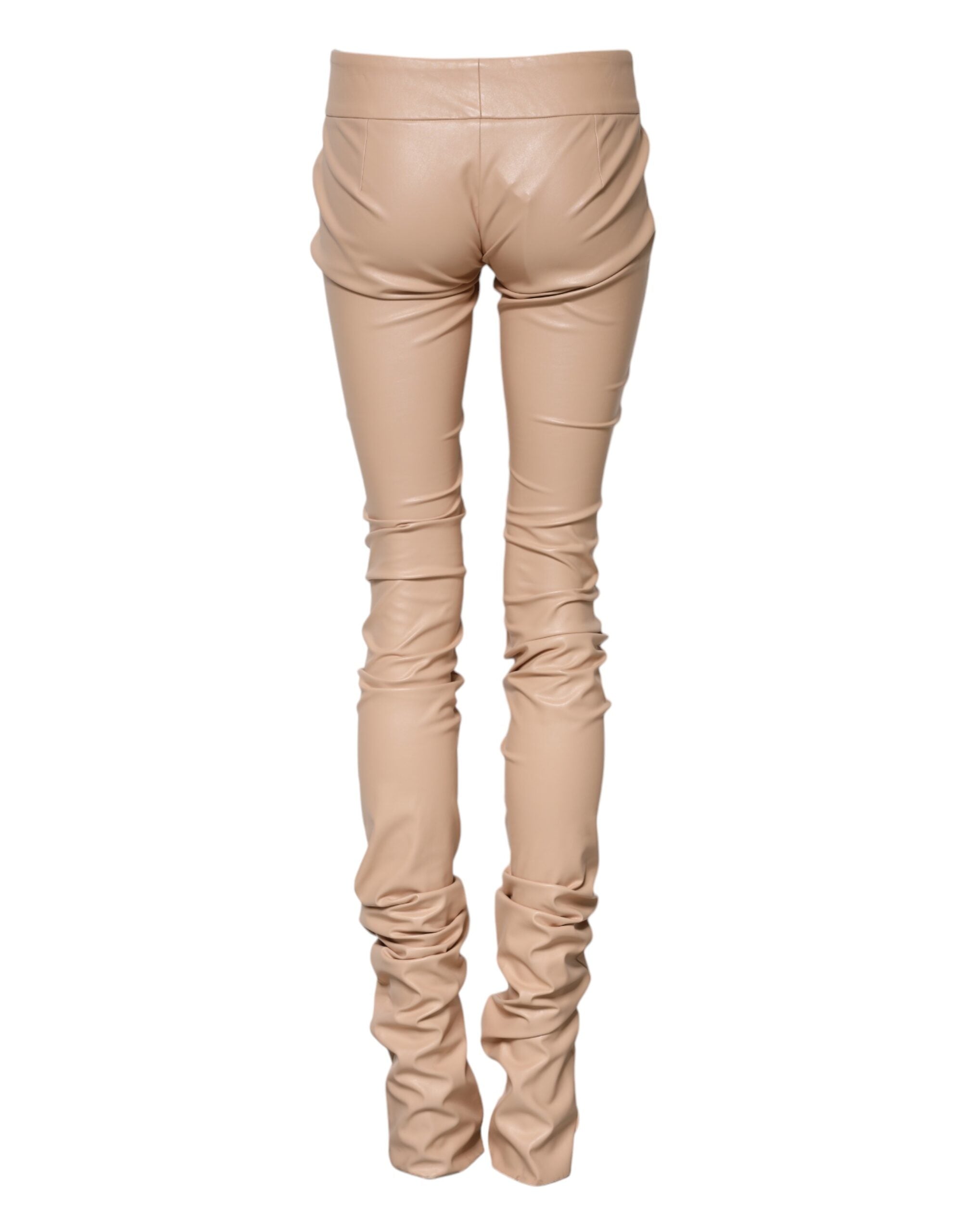 New Dolce & Gabbana Beige Lace Details Mid Waist Skinny Pants