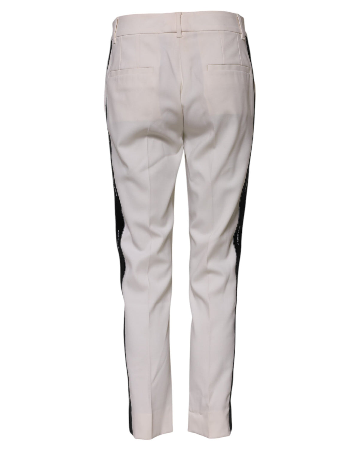 New Dolce & Gabbana White Wool Mid Waist Tapered Trouser Pants
