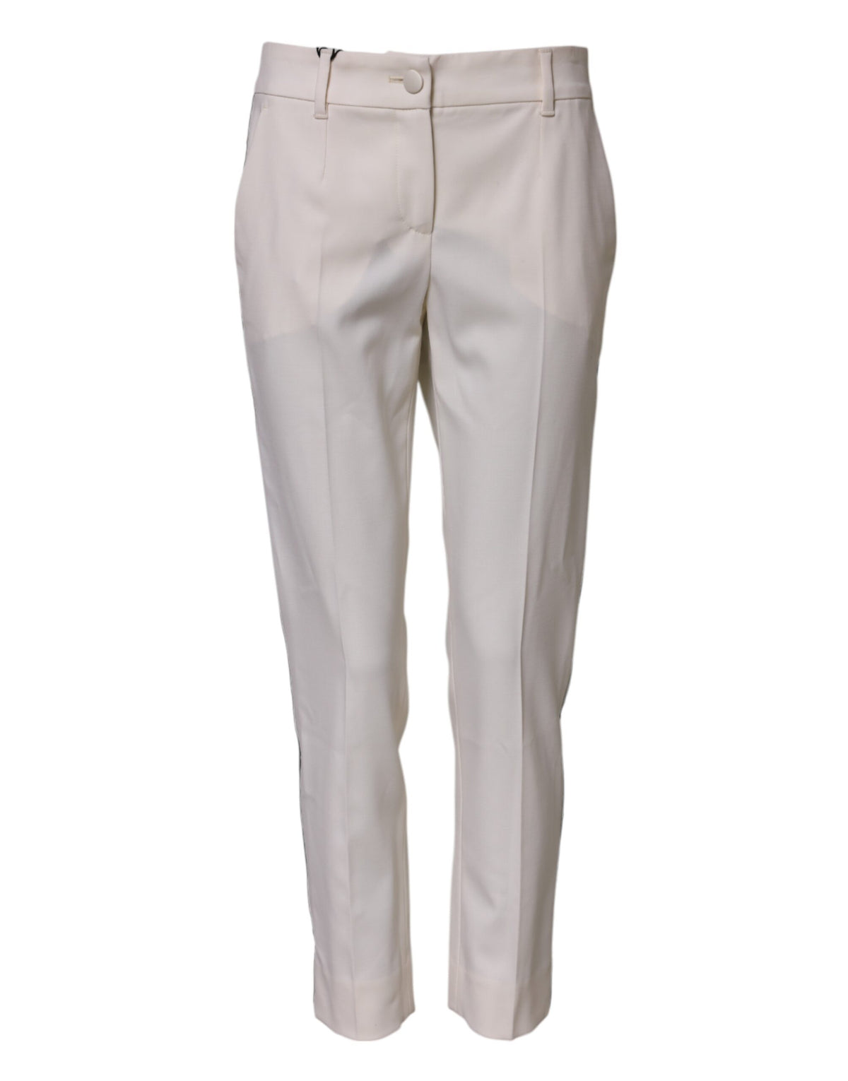New Dolce & Gabbana White Wool Mid Waist Tapered Trouser Pants