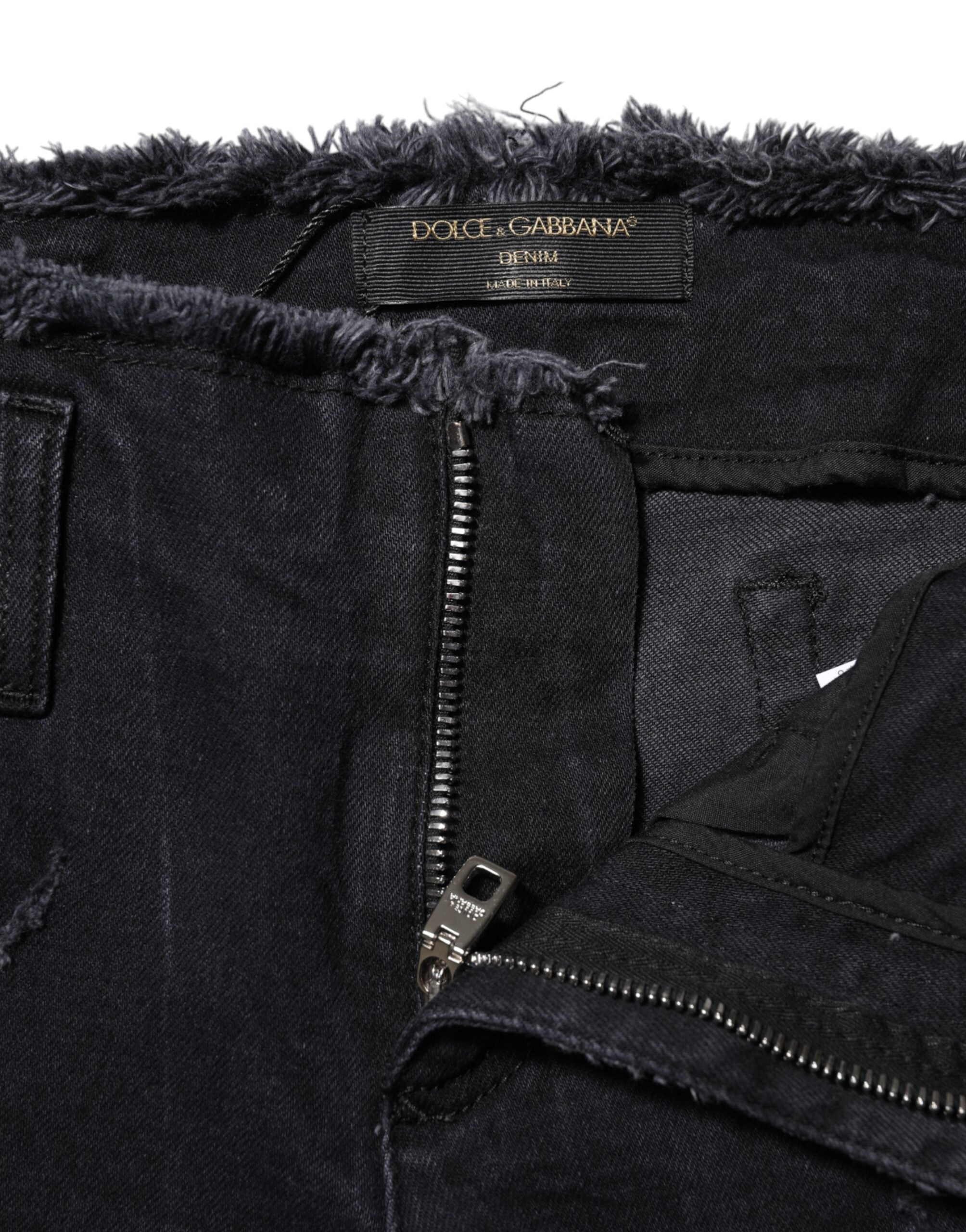 New Dolce & Gabbana Black Cotton Tattered Skinny Denim Jeans