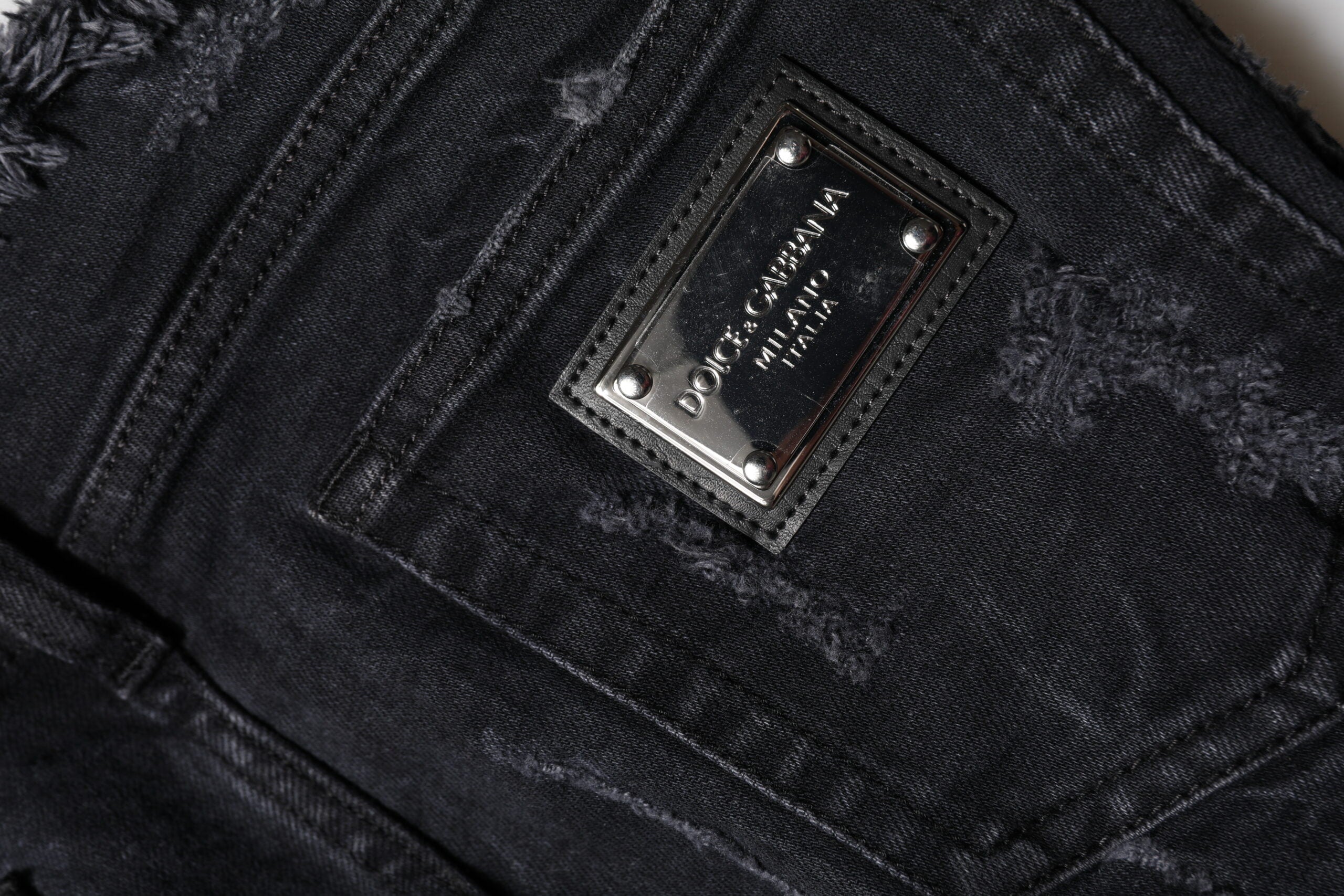 New Dolce & Gabbana Black Cotton Tattered Skinny Denim Jeans