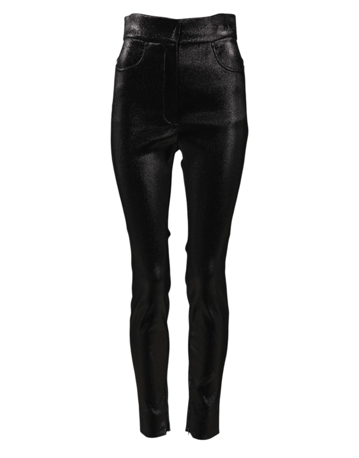 New Dolce & Gabbana Black Cotton Stretch Lurex Thread Skinny Pants