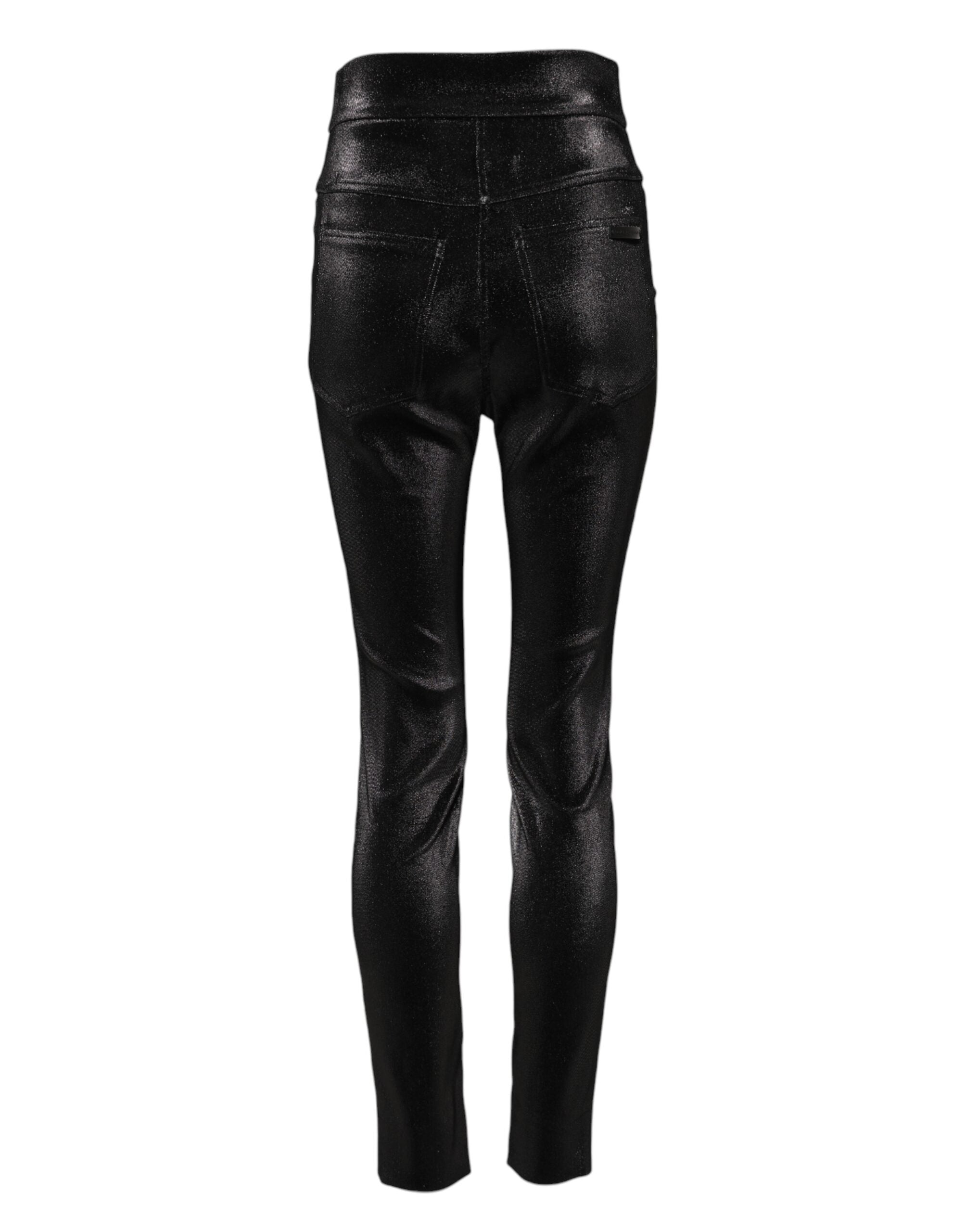 New Dolce & Gabbana Black Cotton Stretch Lurex Thread Skinny Pants
