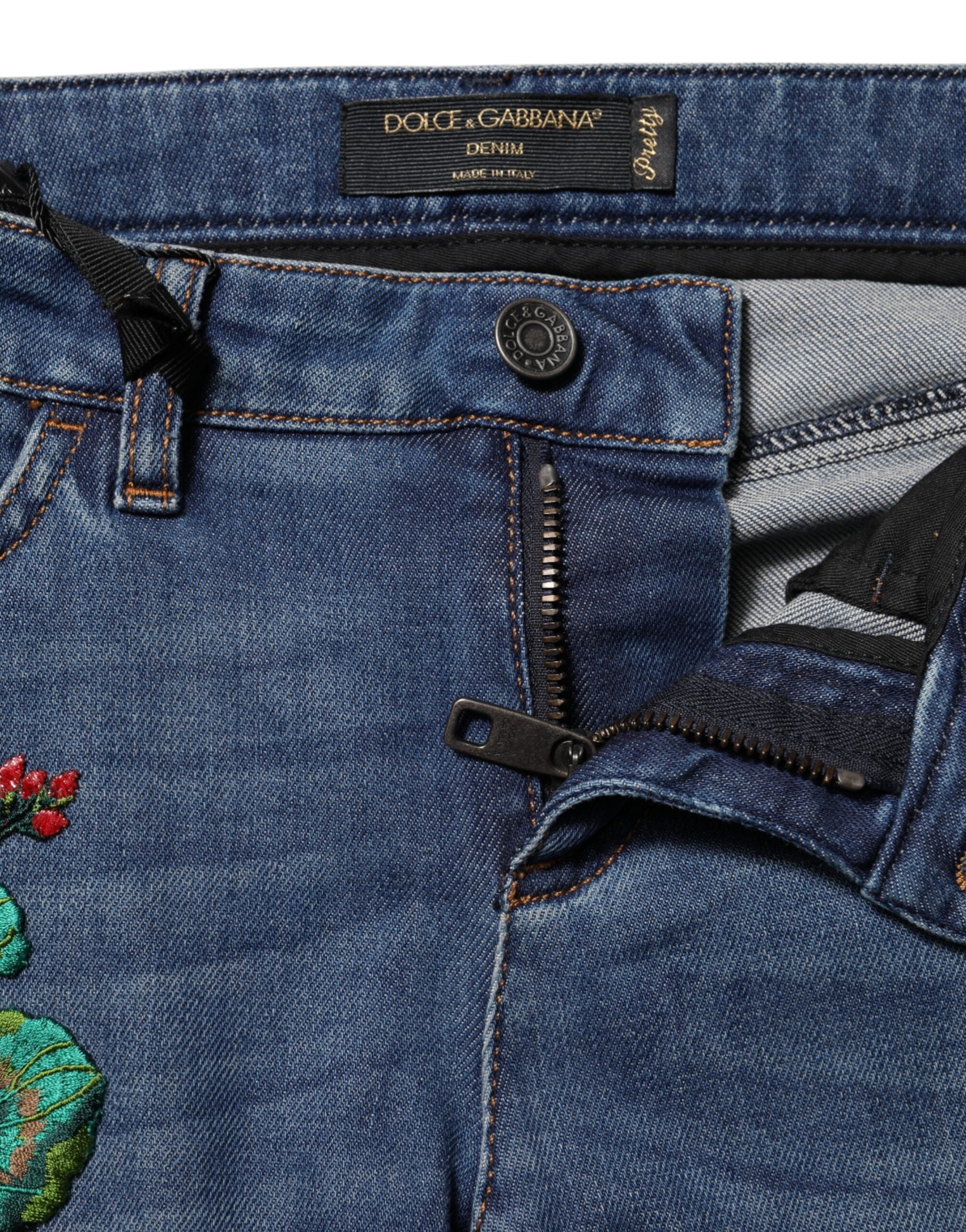 Pre-Owned Dolce & Gabbana Blue Cotton Low Waist Skinny Denim Jeans