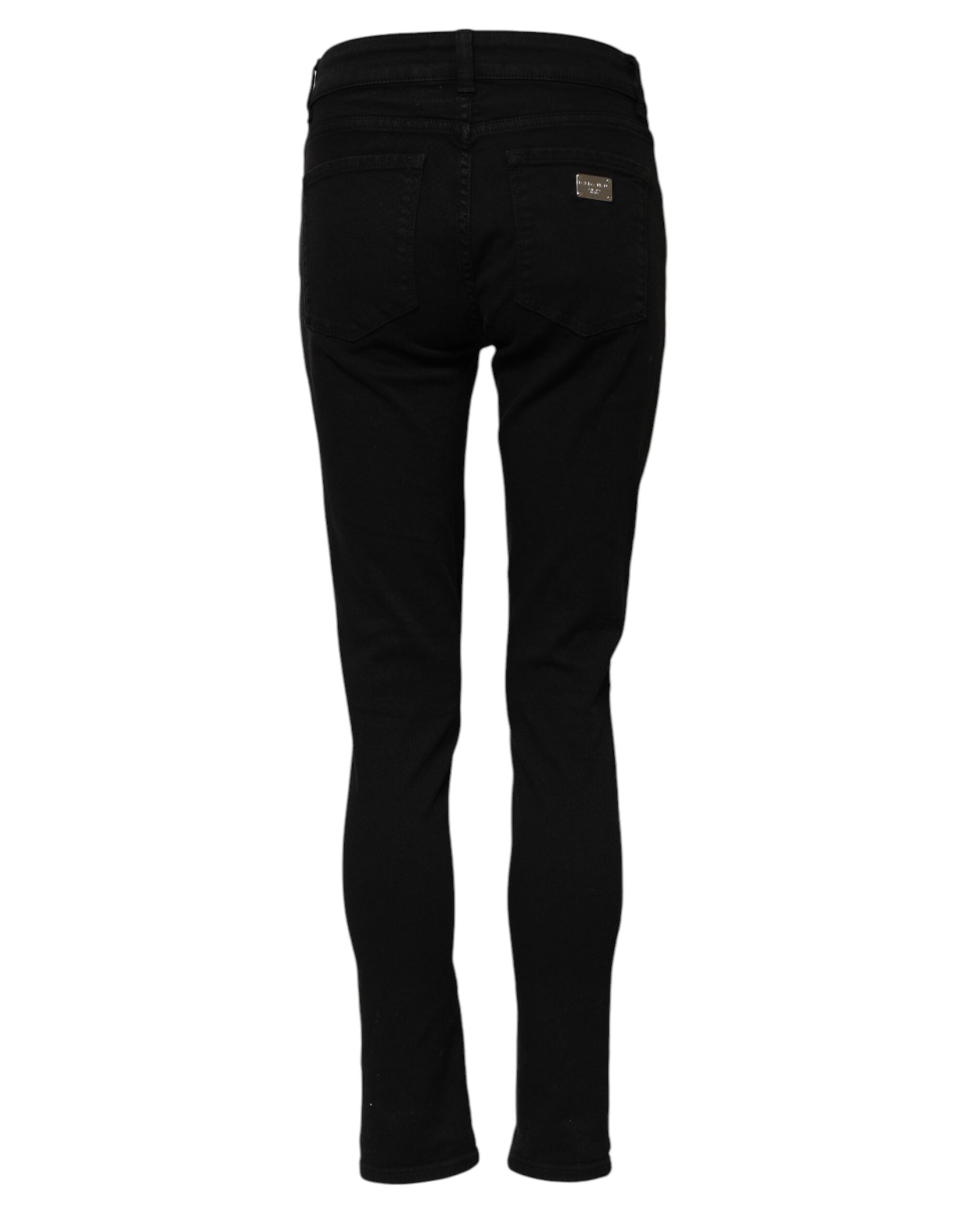 Pre-Owned Dolce & Gabbana Black Cotton Logo Skinny Mid Waist Denim Jeans
