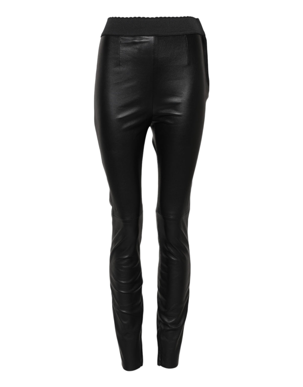 New Dolce & Gabbana Black Leather Elastic Waist Pants