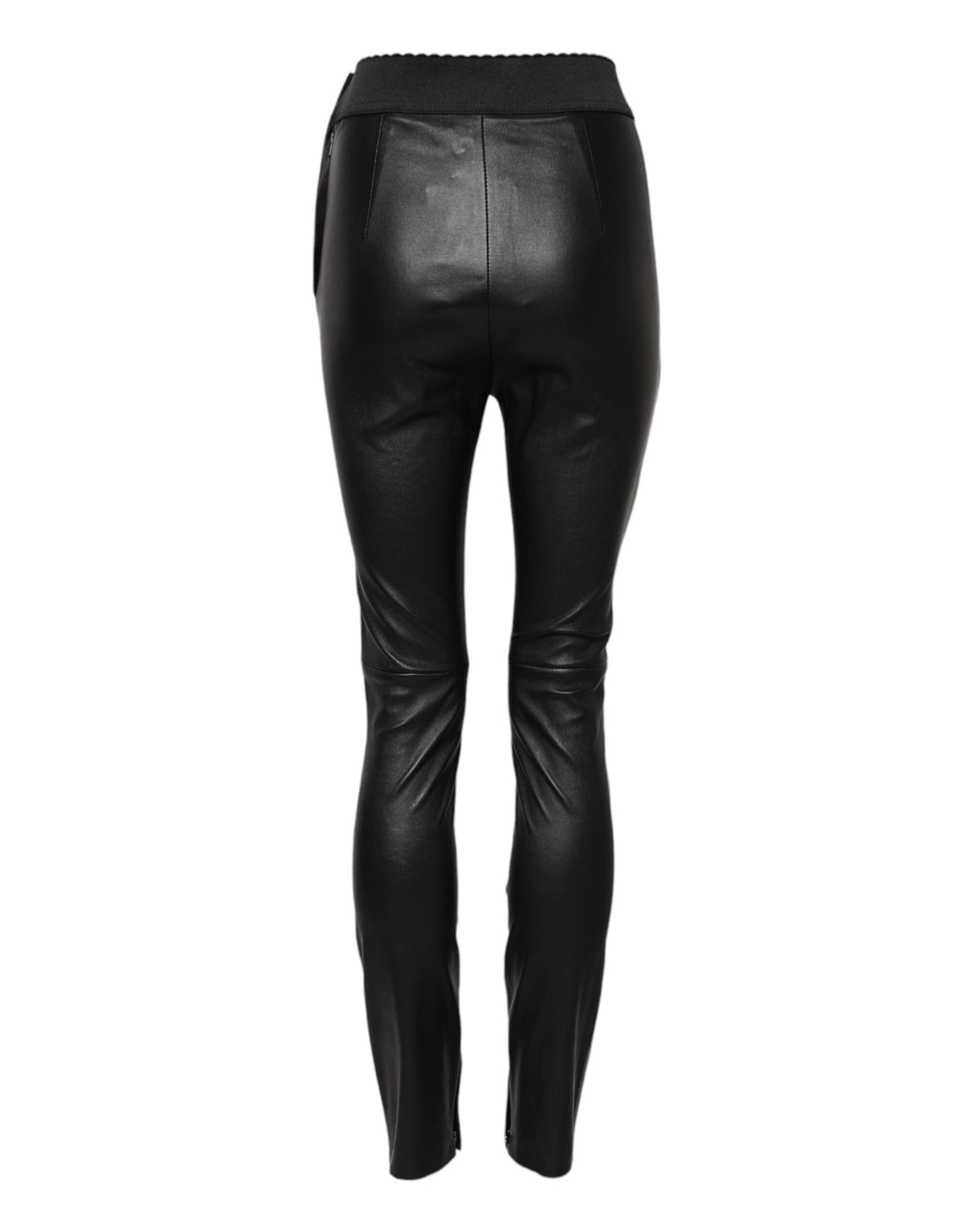 New Dolce & Gabbana Black Leather Elastic Waist Pants