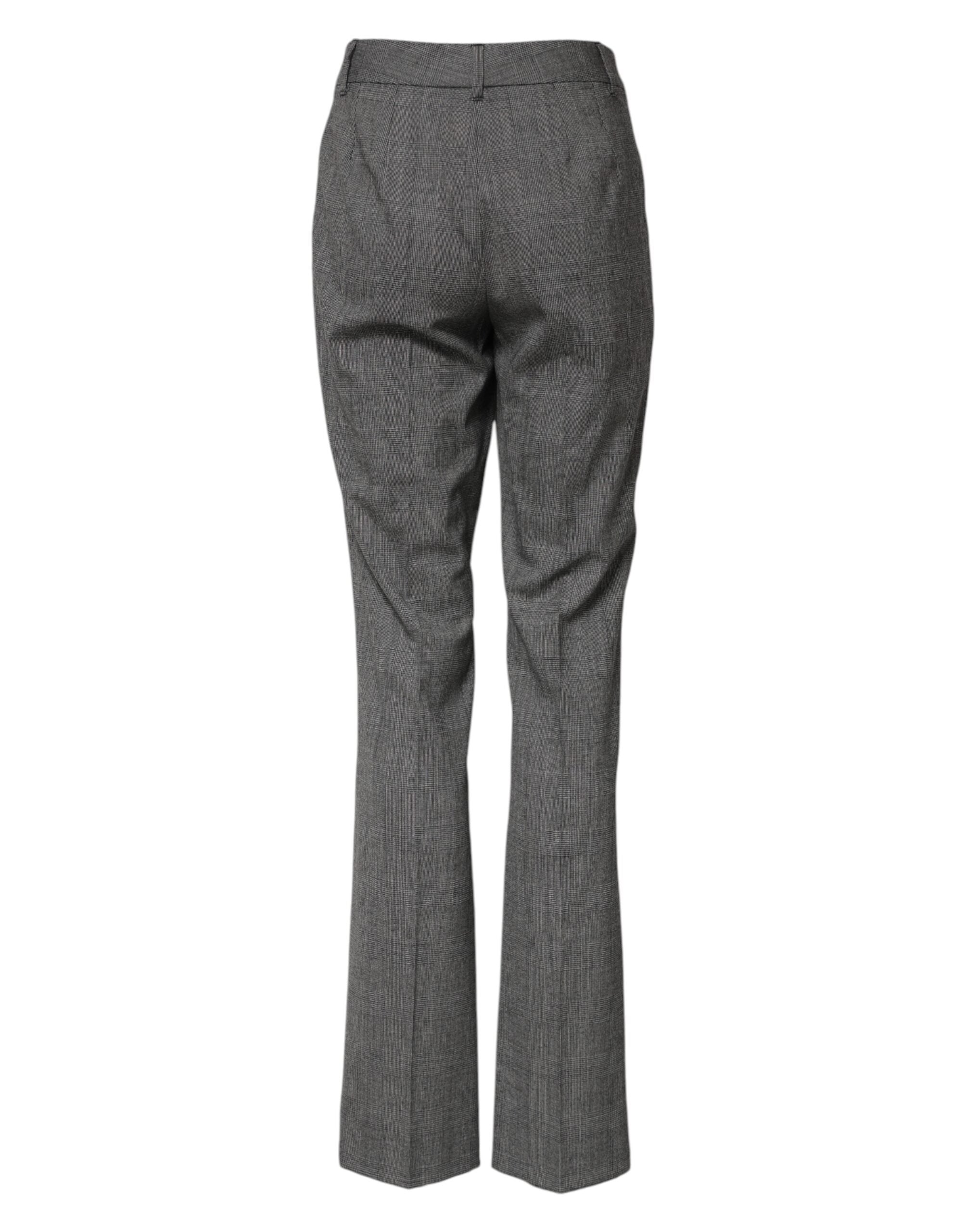 New Dolce & Gabbana Gray Checkered High Waist Flared Pants