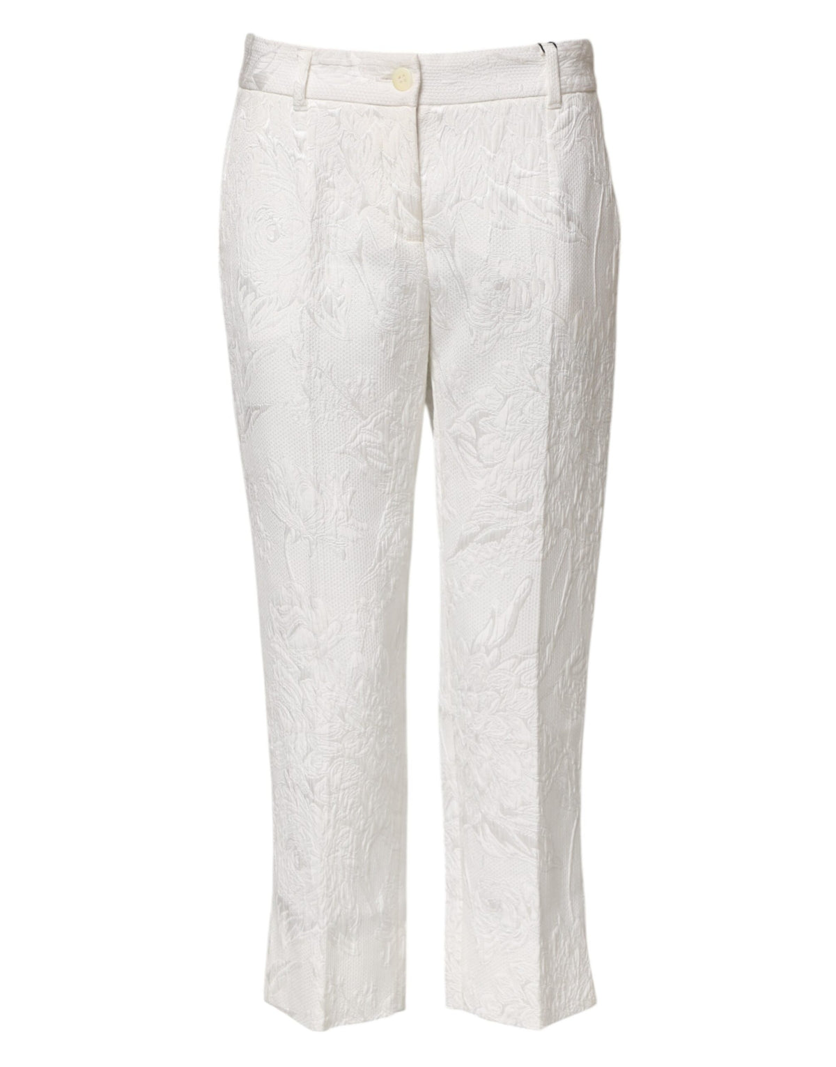 New Dolce & Gabbana White Cotton Floral Jacquard Pants