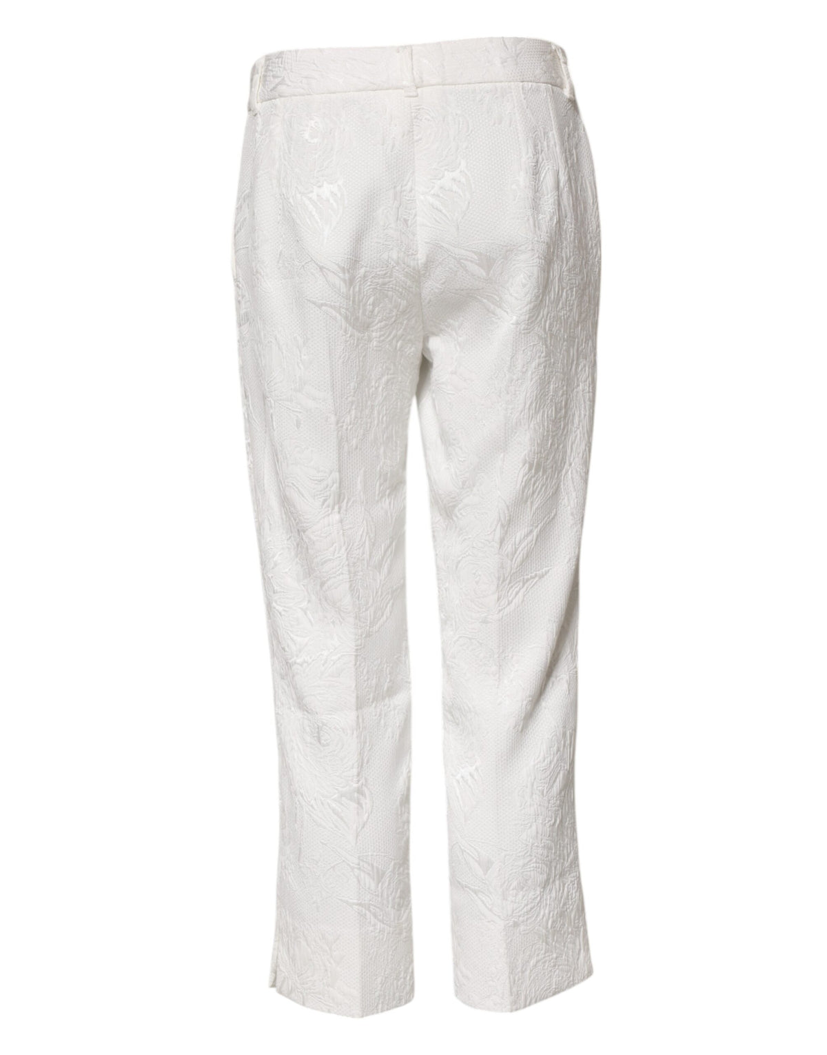 New Dolce & Gabbana White Cotton Floral Jacquard Pants