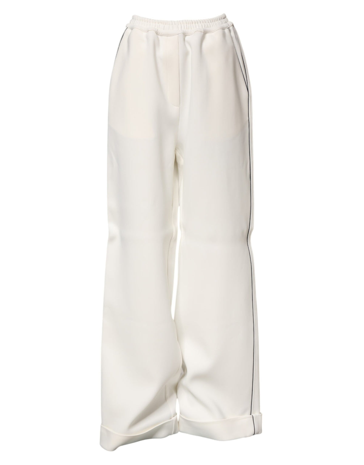 New Dolce & Gabbana White Viscose Wide Leg Pull On Pants
