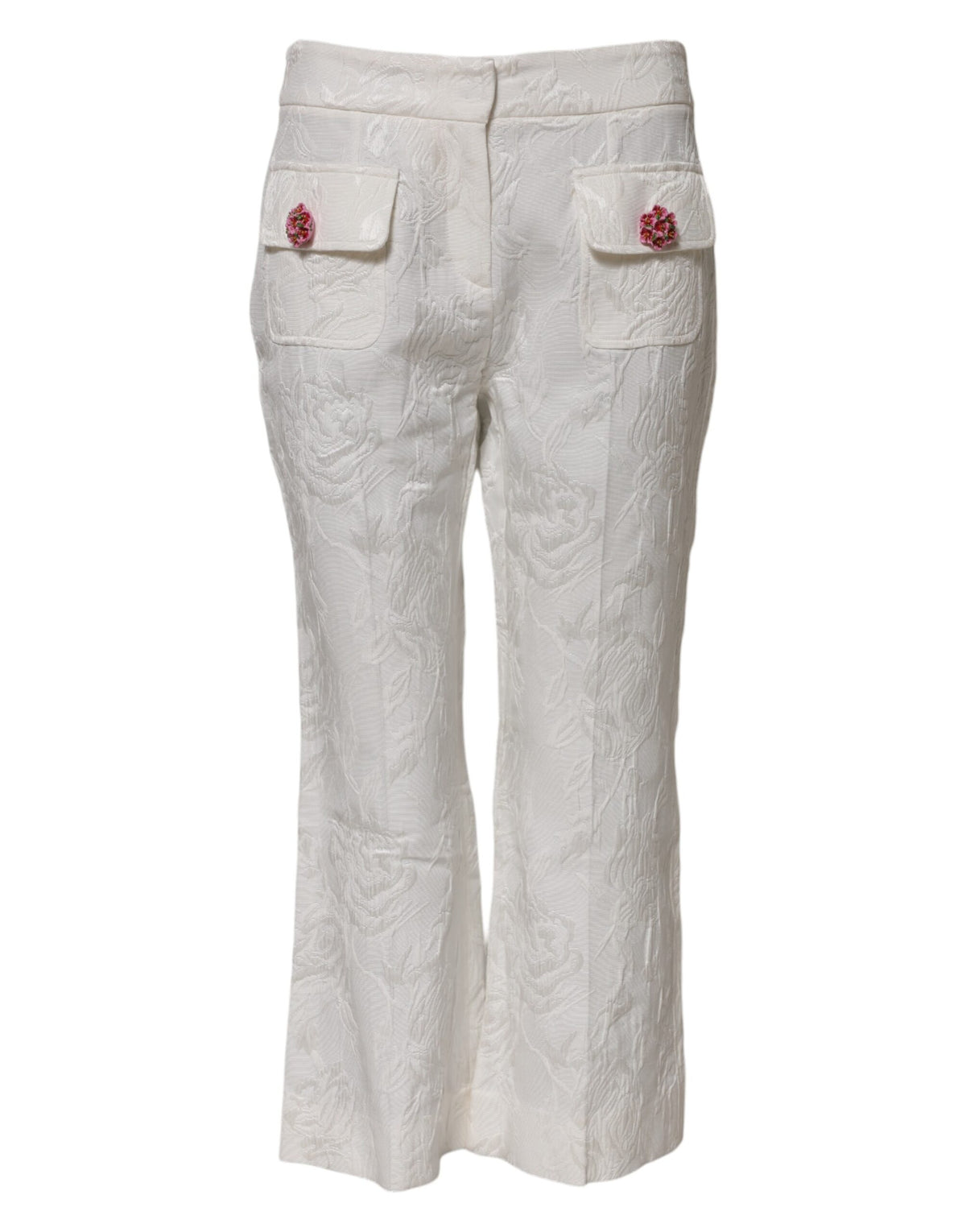 New Dolce & Gabbana White Cotton Floral Jacquard Pants
