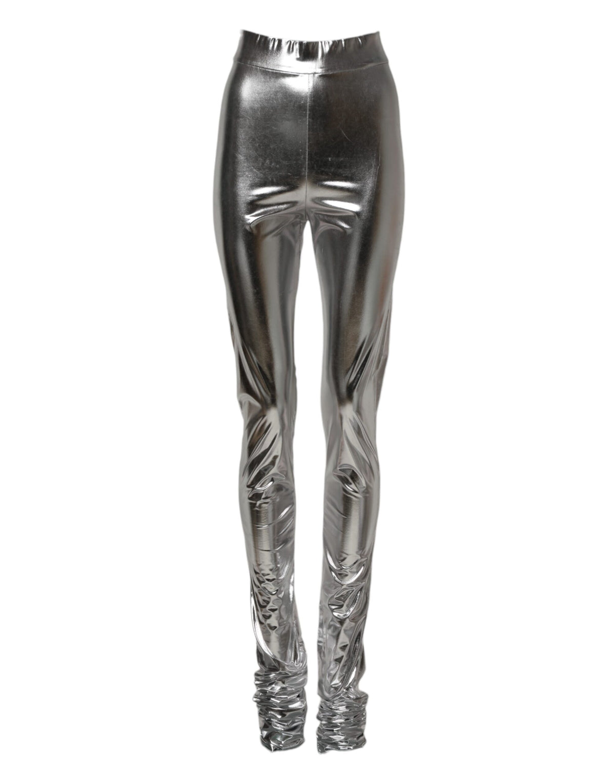 New Dolce & Gabbana Metallic Silver Slim Fit Leggings Pants