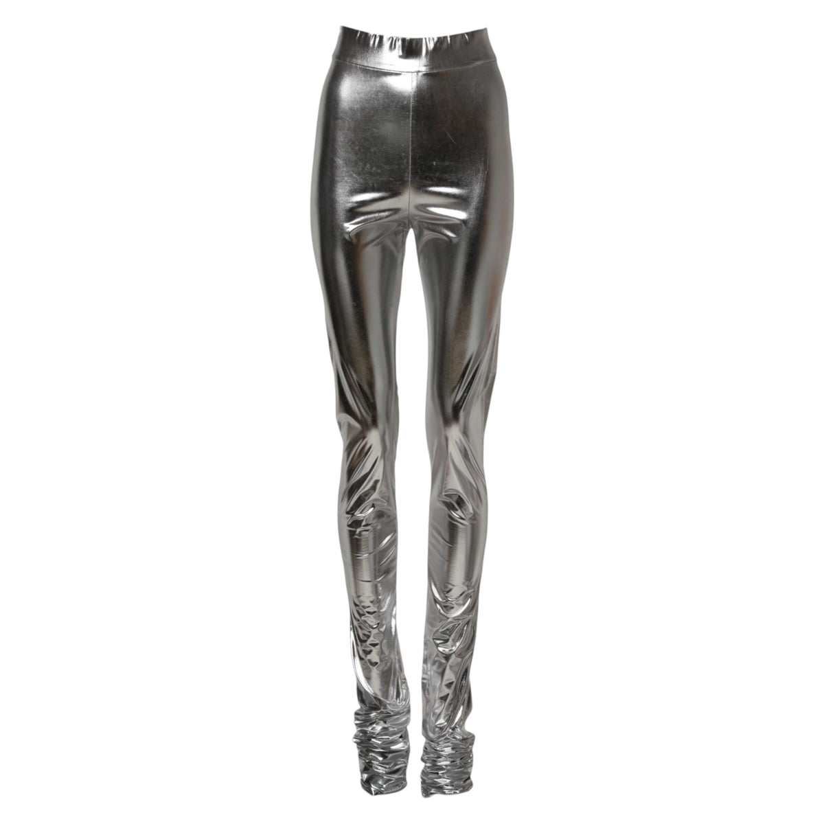 New Dolce & Gabbana Metallic Silver Slim Fit Leggings Pants