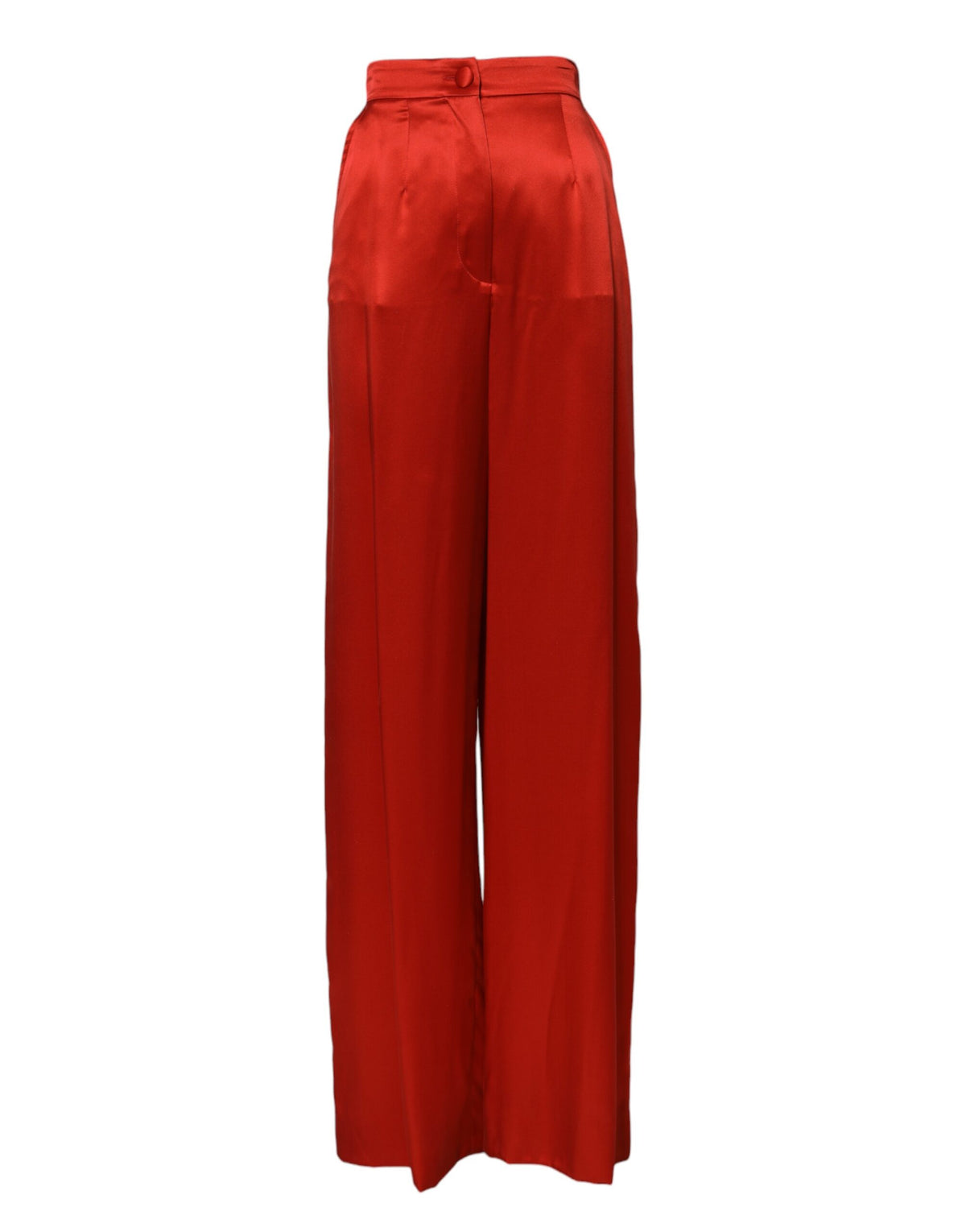 New Dolce & Gabbana Red Satin High Waist Wide Leg Pants