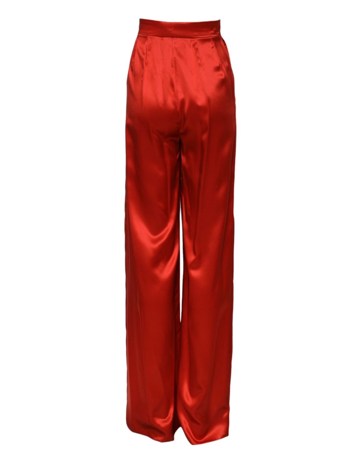 New Dolce & Gabbana Red Satin High Waist Wide Leg Pants