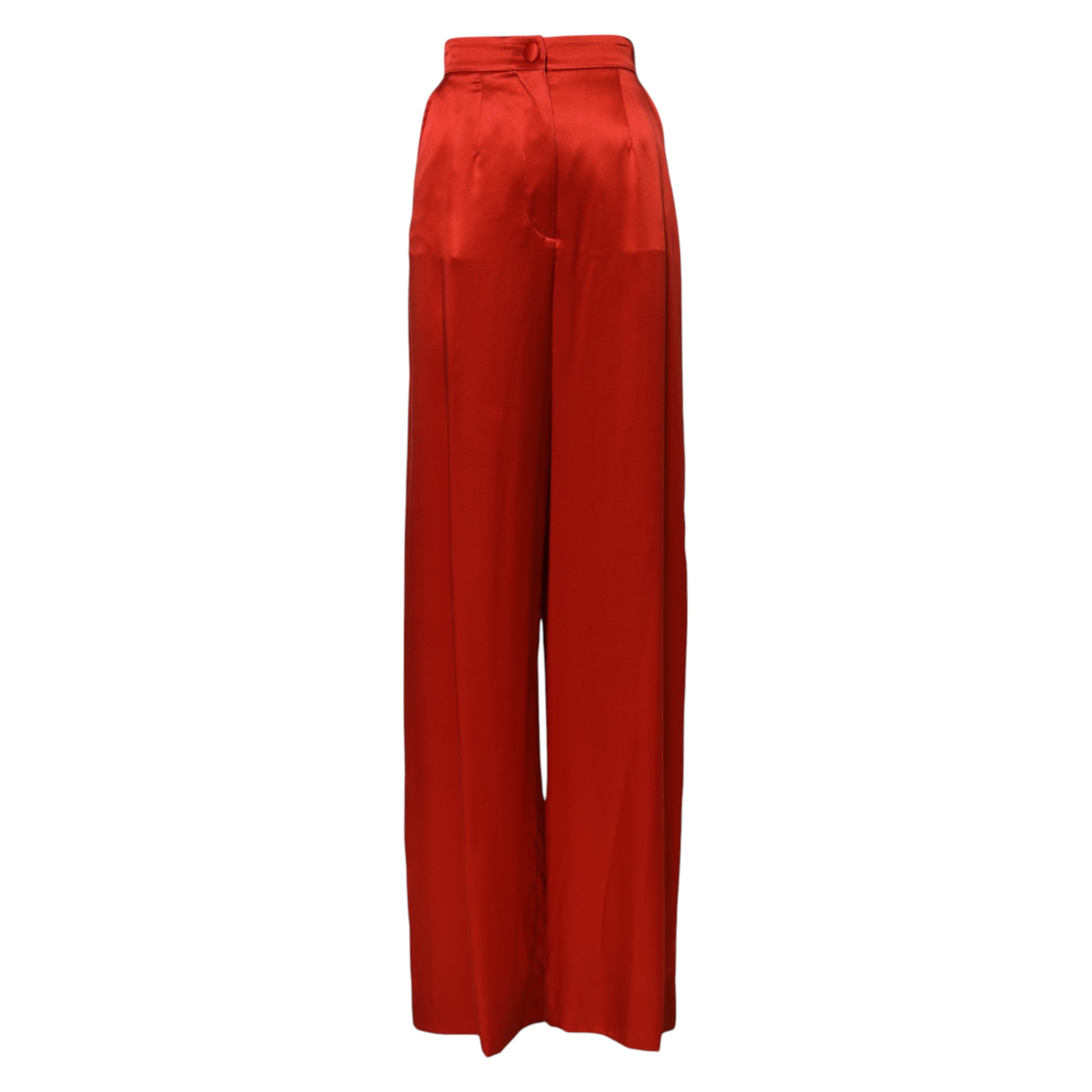 New Dolce & Gabbana Red Satin High Waist Wide Leg Pants